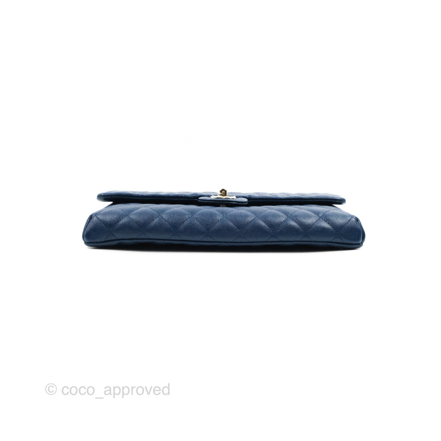 Chanel Quilted Caviar Navy Timeless Clutch Gold Hardware