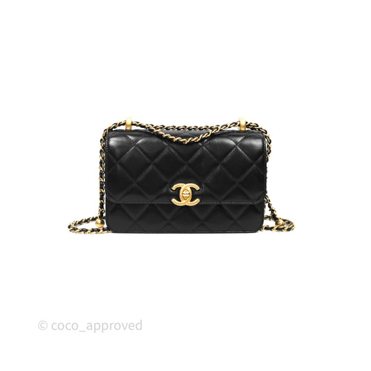 Chanel Mini Perfect Fit Adjustable Chain Black Calfskin Aged Gold Hardware