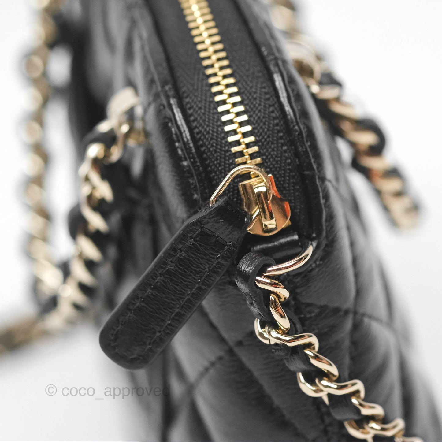Chanel Mini Handle Clutch with Chain Black Shiny Lambskin Gold Hardware