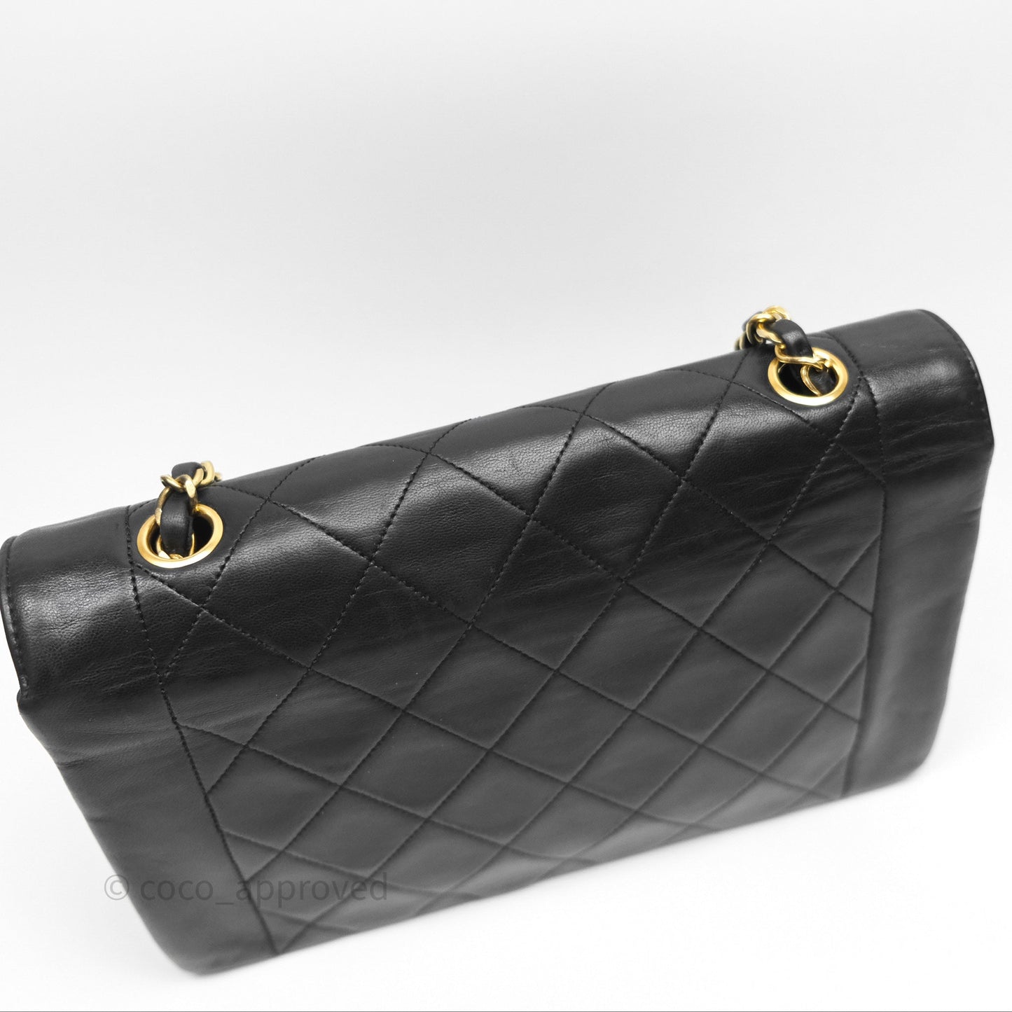 Chanel Vintage Medium Quilted Diana Flap Bag Black Lambskin 24K Gold Hardware