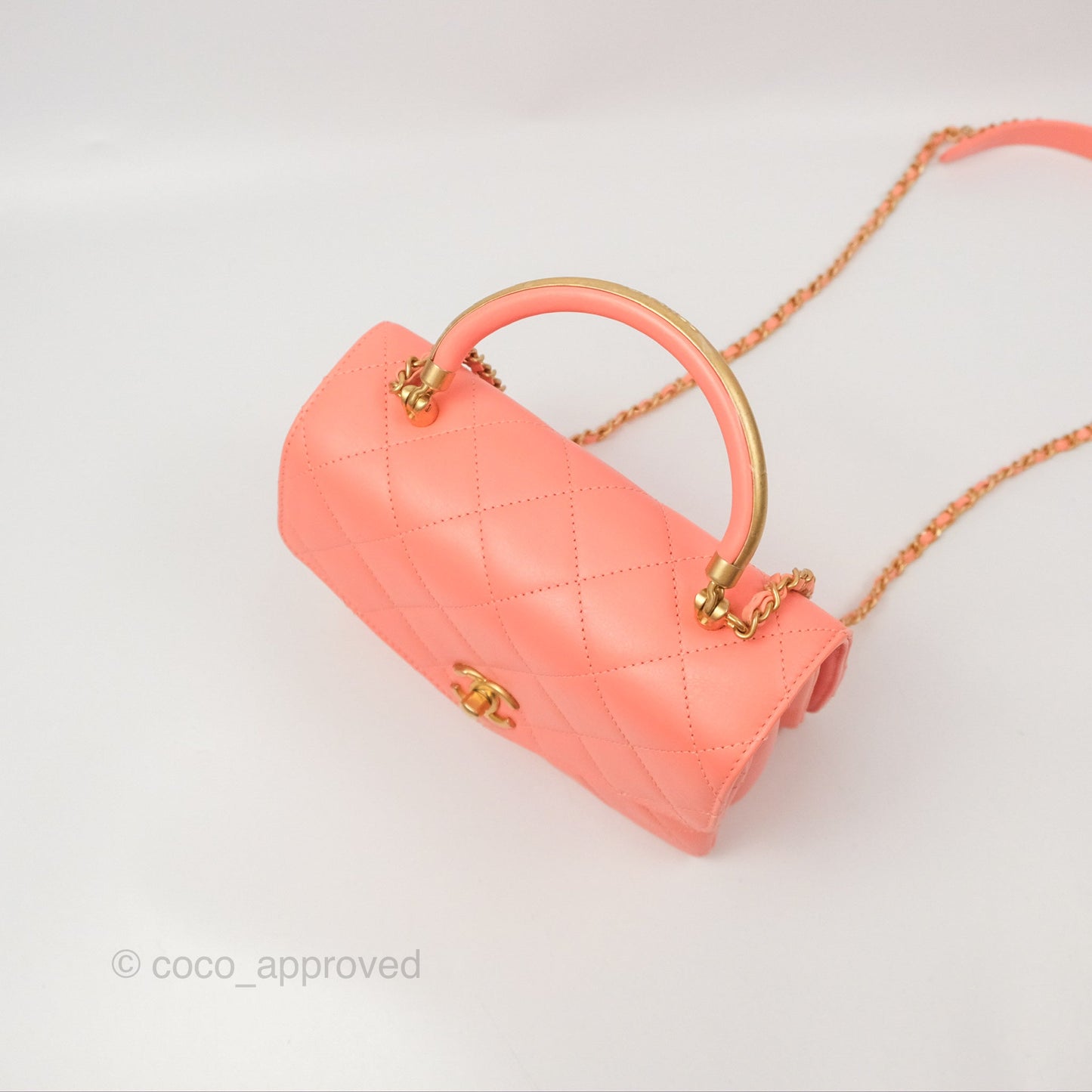 Chanel Metal Top Handle Flap Bag Iridescent Orange Claire Calfskin Aged Gold Hardware