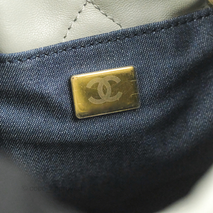 Chanel Quilted Drawstring Bucket Bag Grey Lambskin Gold Hardware 22C