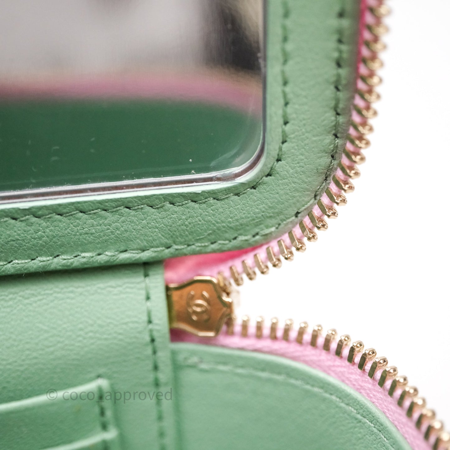 Chanel Vanity Rectangular Top Handle Pink Mint Green Lambskin Gold Hardware