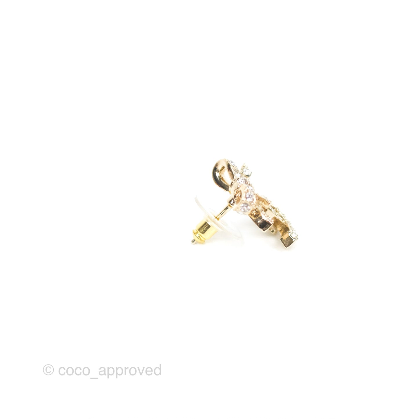 Chanel Crystal Ribbon Bow CC Earrings Gold Tone 23S
