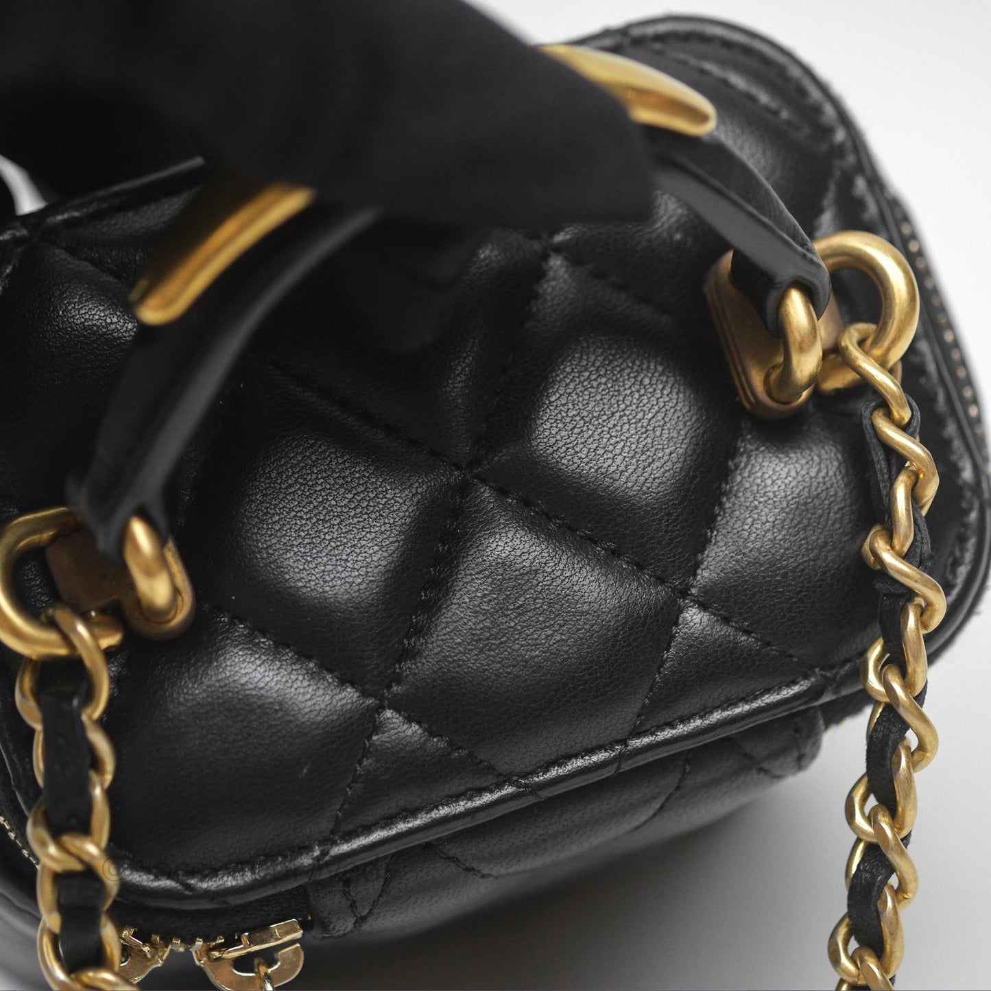 Chanel Mini Metal Top Handle Vanity With Chain Black Lambskin Aged Gold Hardware