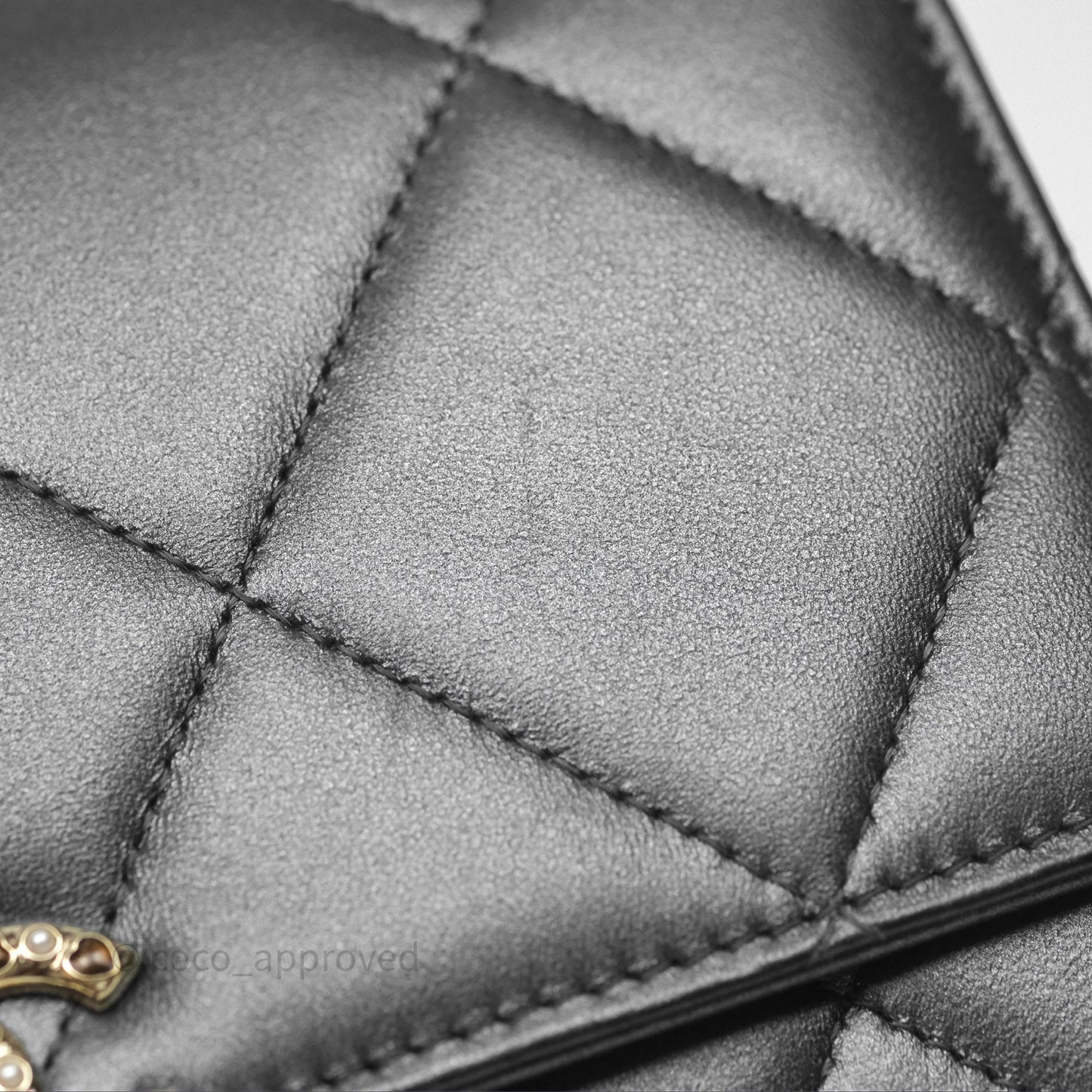 Chanel Wallet On Chain WOC Iridescent Dark Grey Lambskin Gold Hardware
