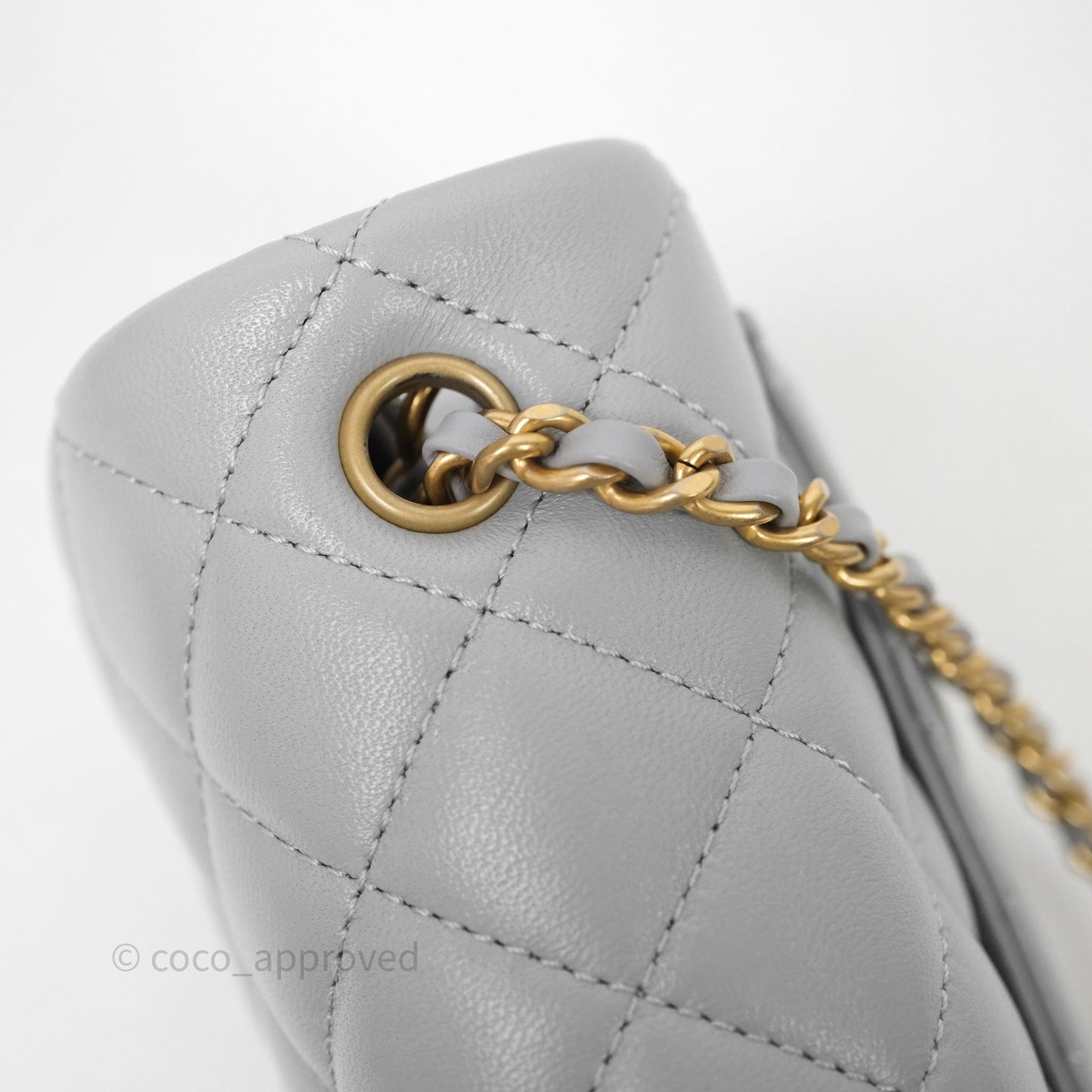 Chanel Pearl Crush Mini Square Quilted Grey Lambskin Aged Gold Hardware