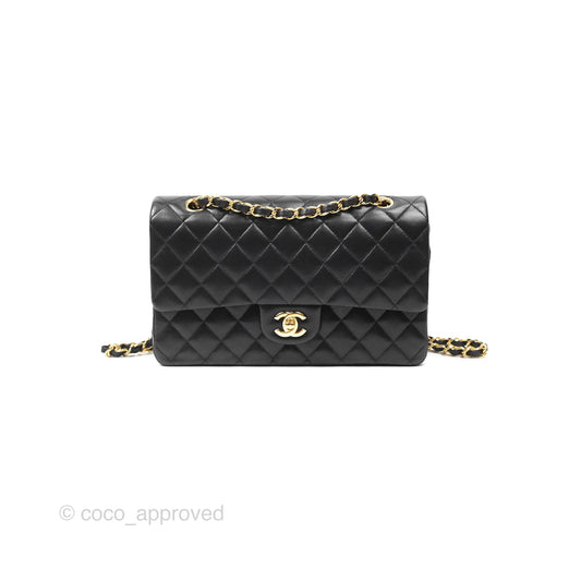 Chanel Classic M/L Medium Flap Quilted Black Lambskin Gold Hardware