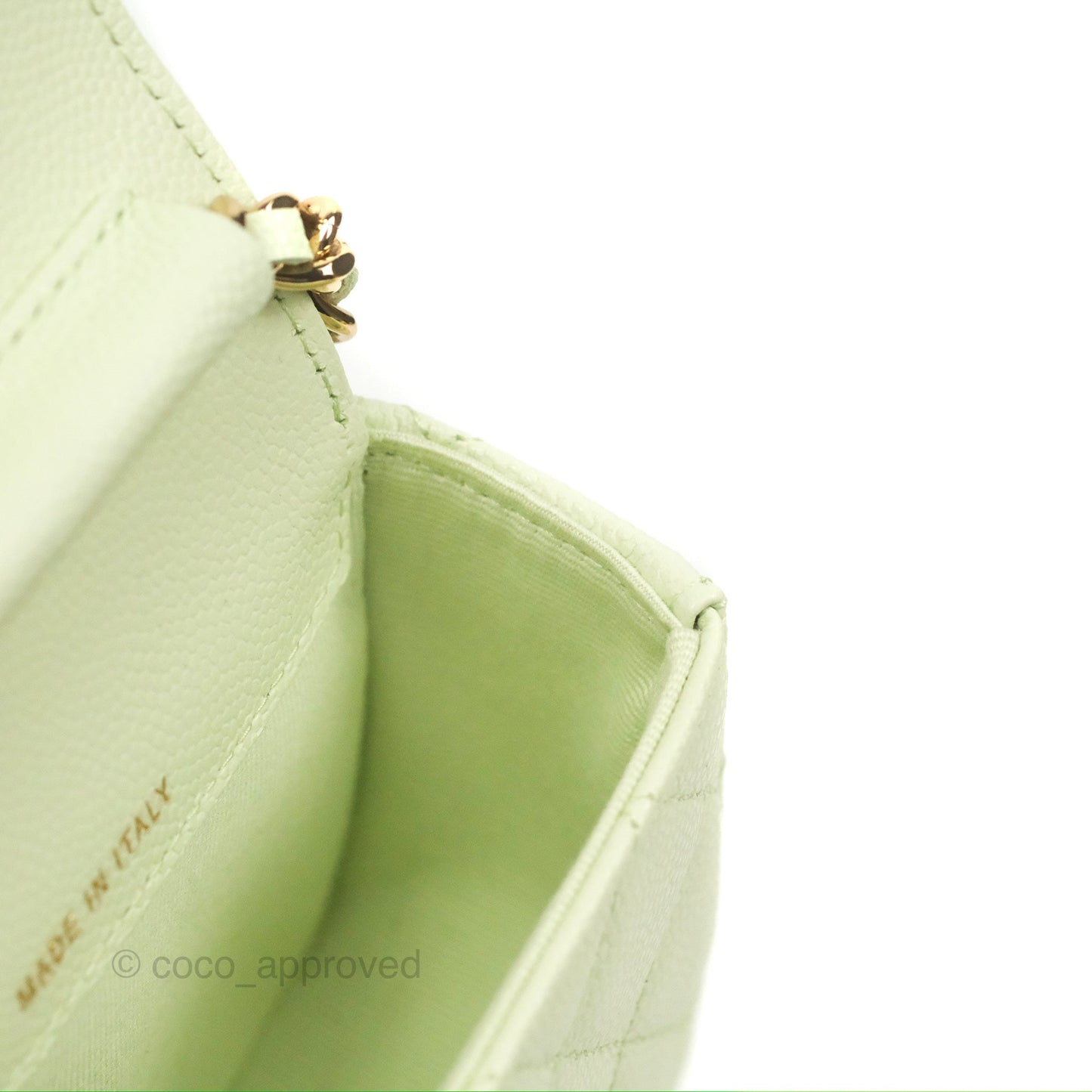 Chanel Mini Clutch With Chain Mint Green Caviar Gold Hardware 22C