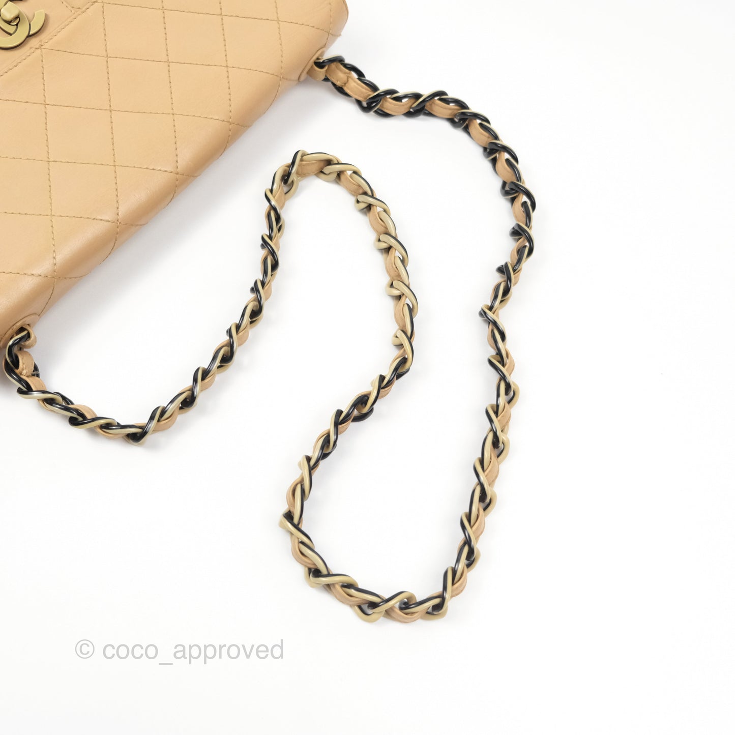 Chanel Vintage Jumbo Beige Flap Bag Lambskin Enamel Hardware