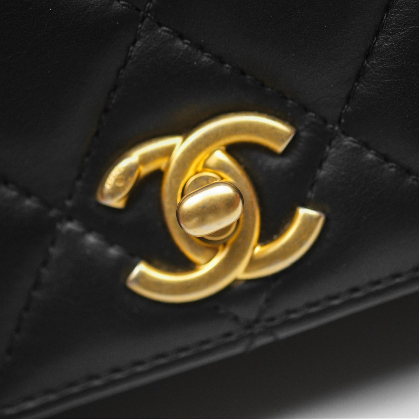 Chanel Quilted Side Chain Flap Bag Black Calfskin Aged Gold Hardware