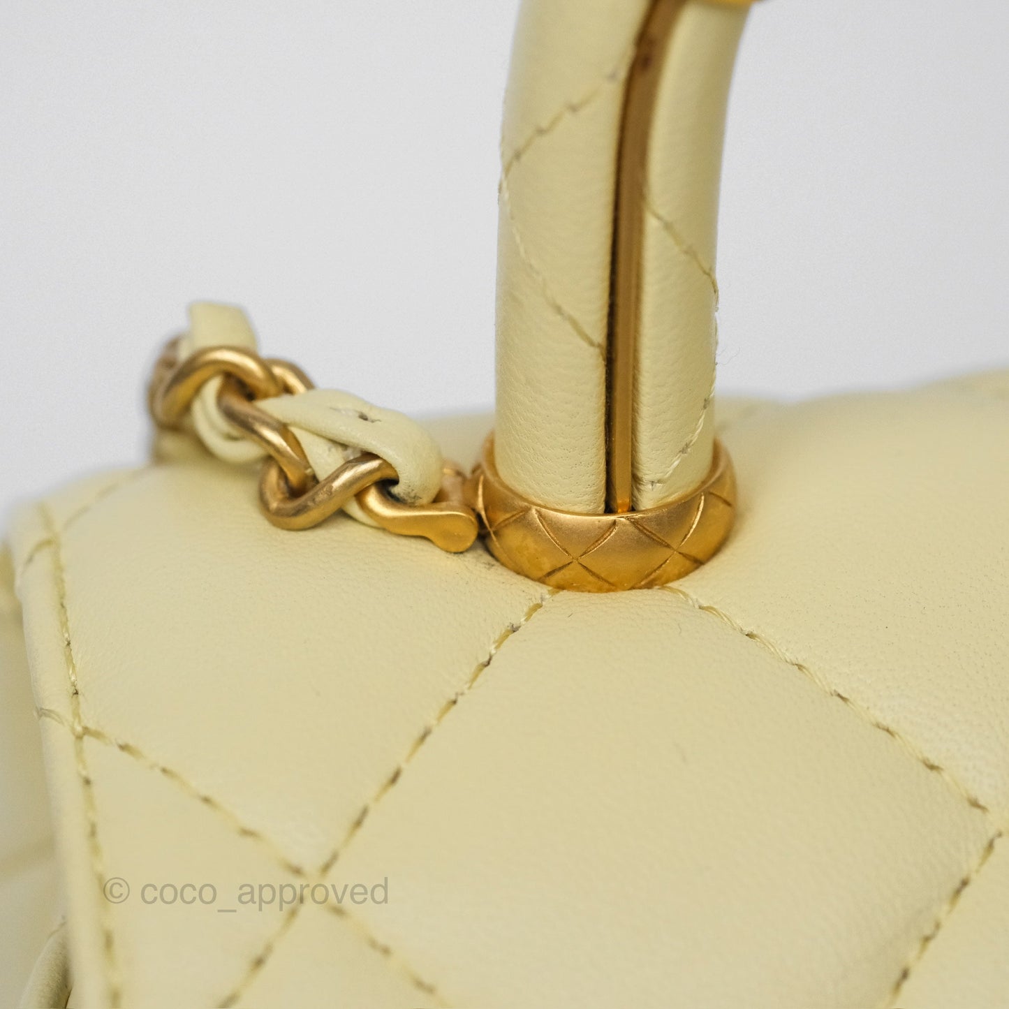 Chanel Crush Top Handle Flap Bag Yellow Lambskin Aged Gold Hardware