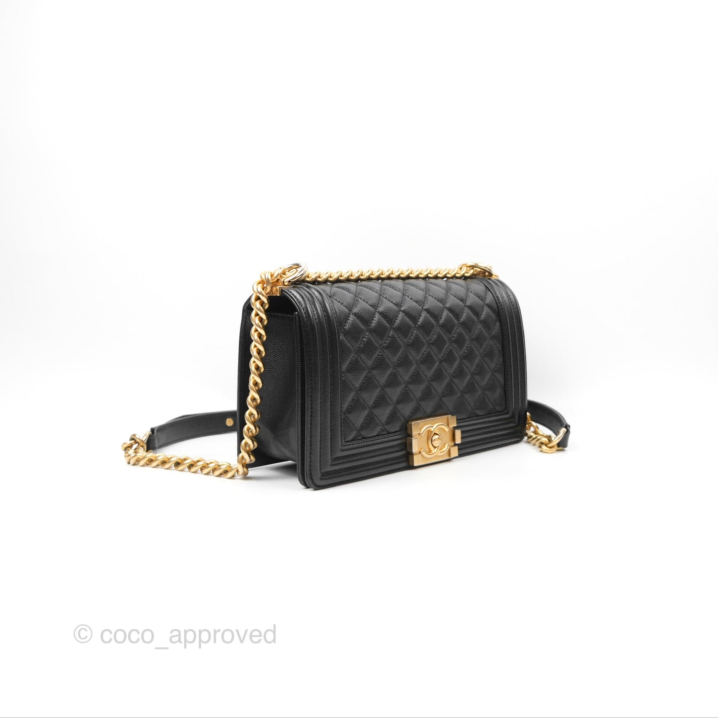 Chanel Quilted Medium Boy Black Caviar Aged Gold Hardware