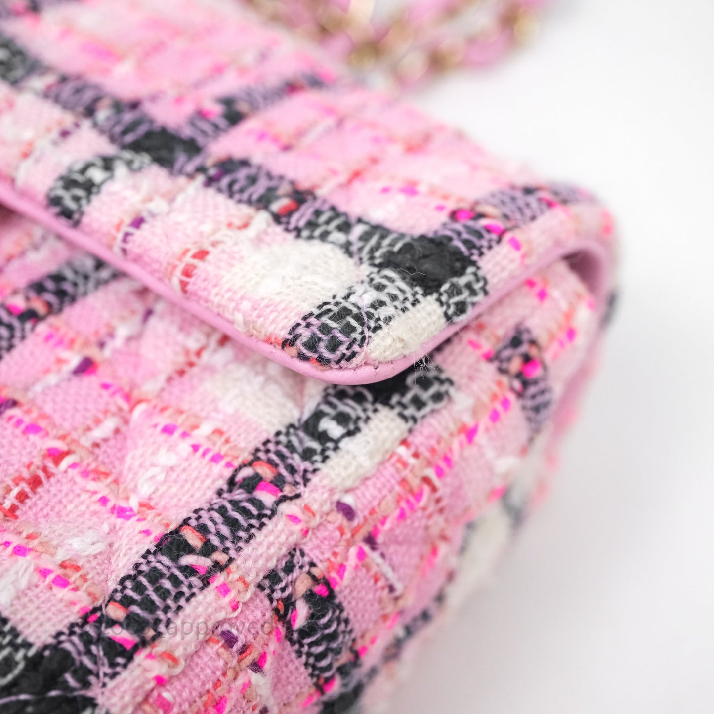 Chanel Quilted Mini Rectangular Flap Pink Tweed Gold Hardware
