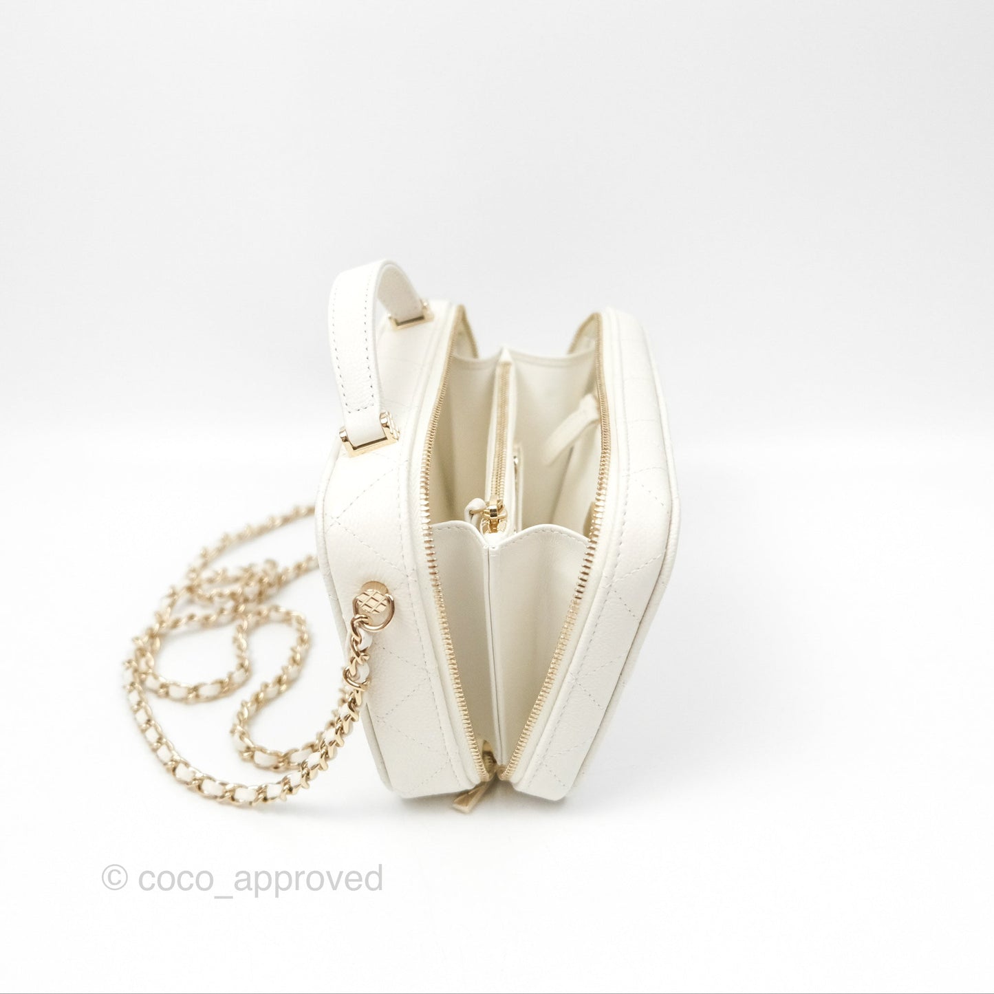 Chanel Quilted Top Handle Vanity White Caviar Gold Hardware