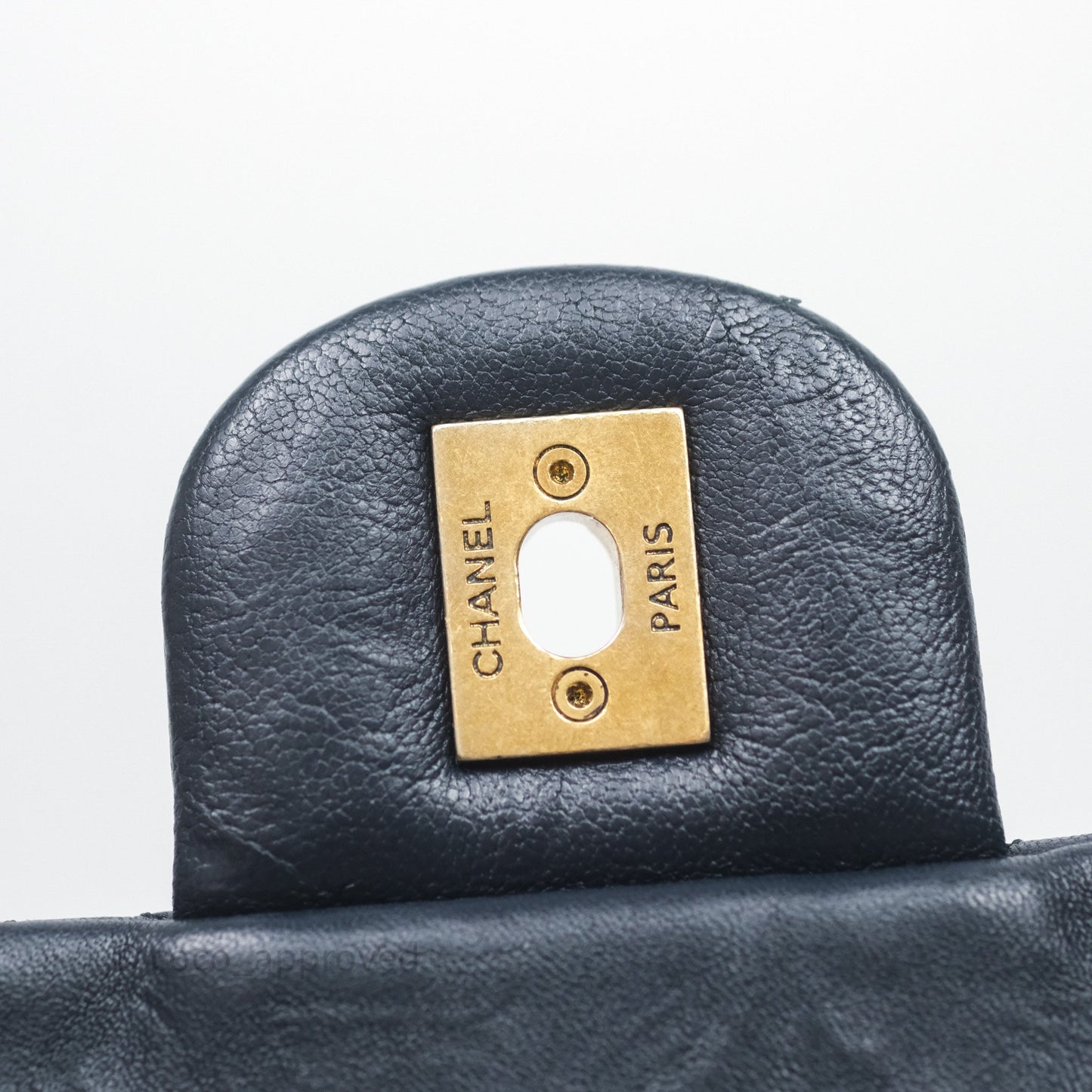 Chanel Medium Chevron Surpique Flap Navy Calfskin Aged Gold Hardware