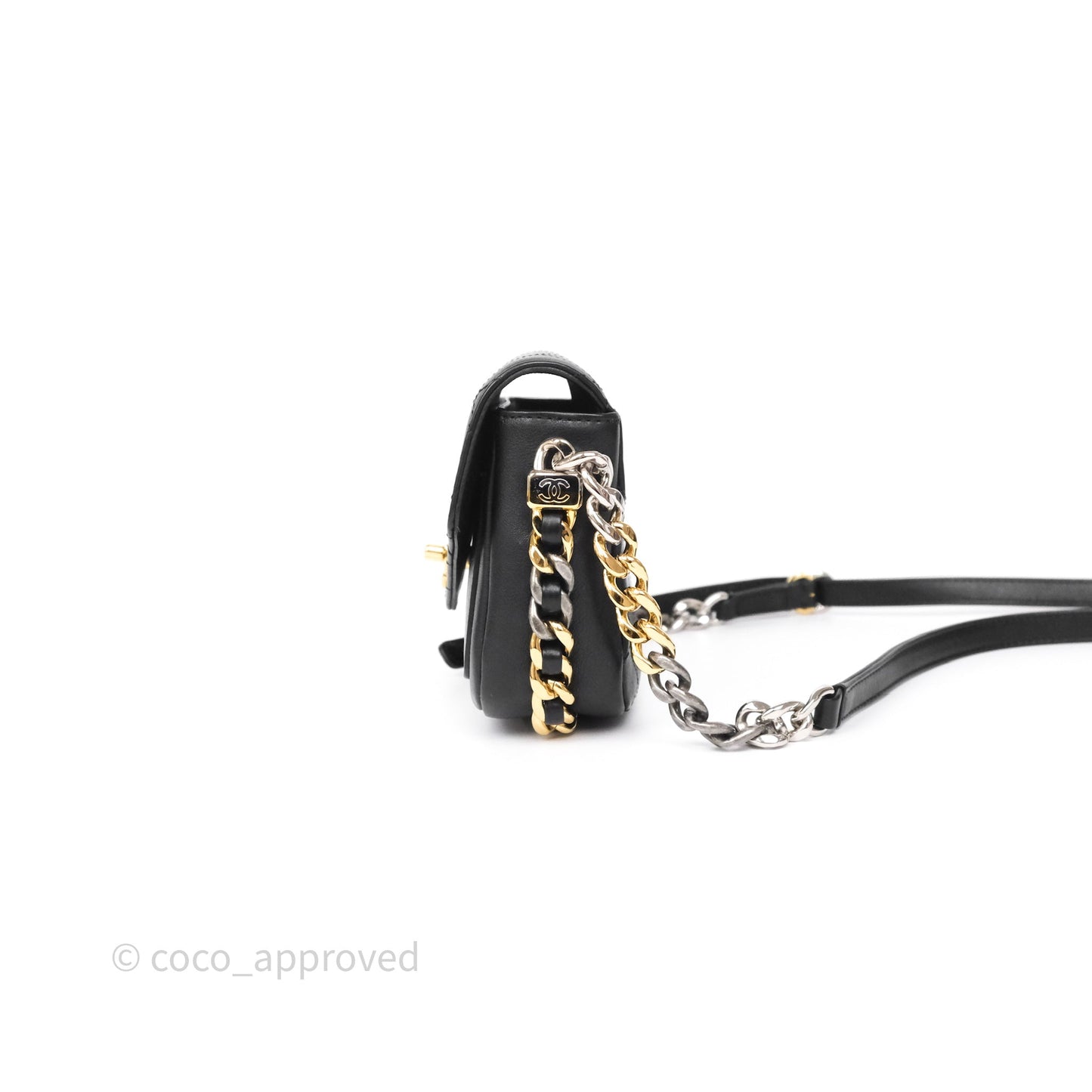 Chanel Small Precious Union Flap Black Calfskin Gold & Silver Hardware