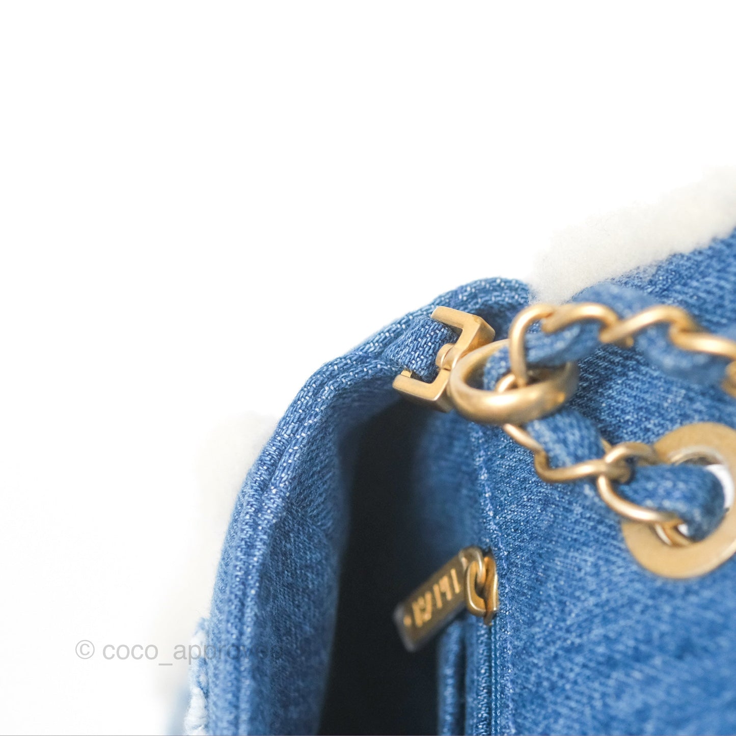 Chanel Medium Denim Shearling Hieroglyph Flap Bag Aged Gold Hardware