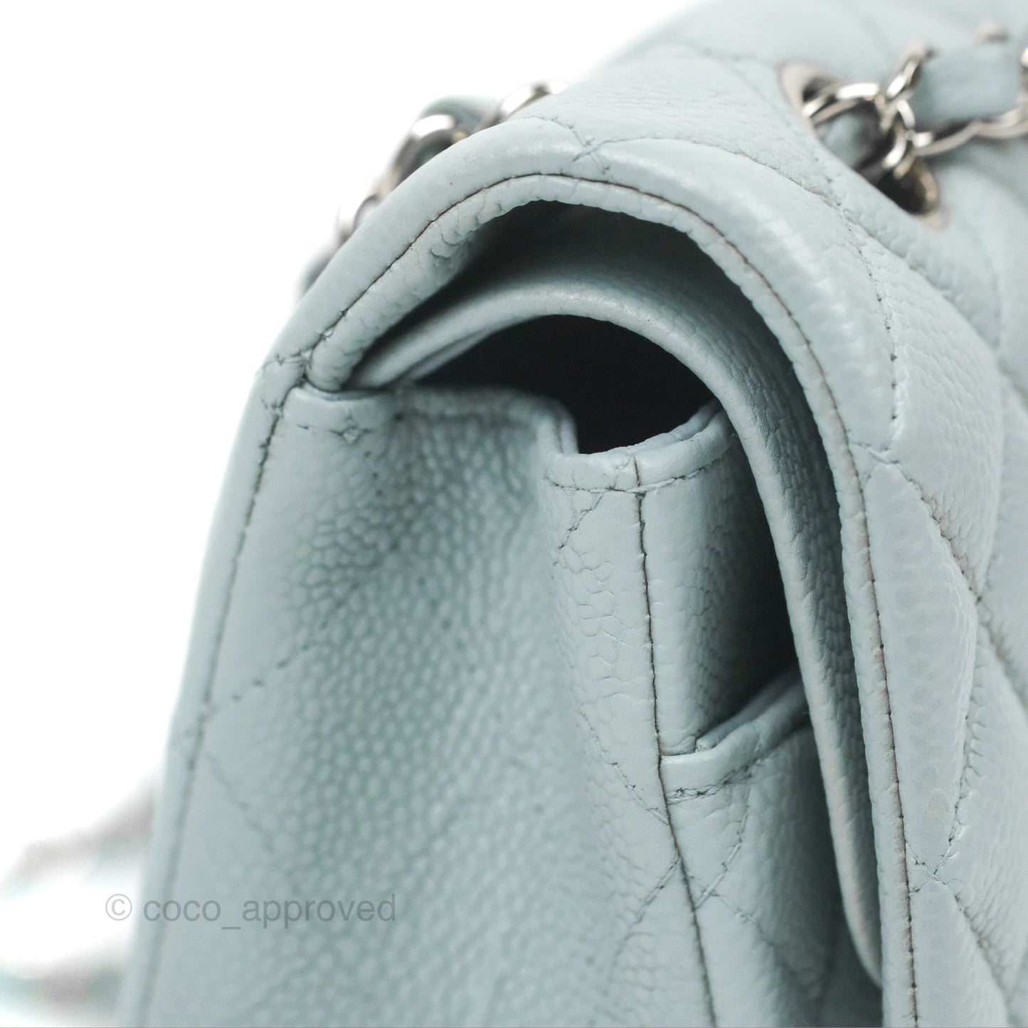 Chanel Classic M/L Medium Flap Quilted Light Grey Blue Caviar Silver Hardware