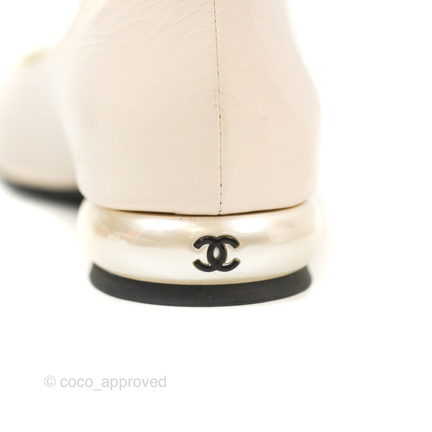 Chanel Mary Janes White Black Lambskin Shoes Size 37.5