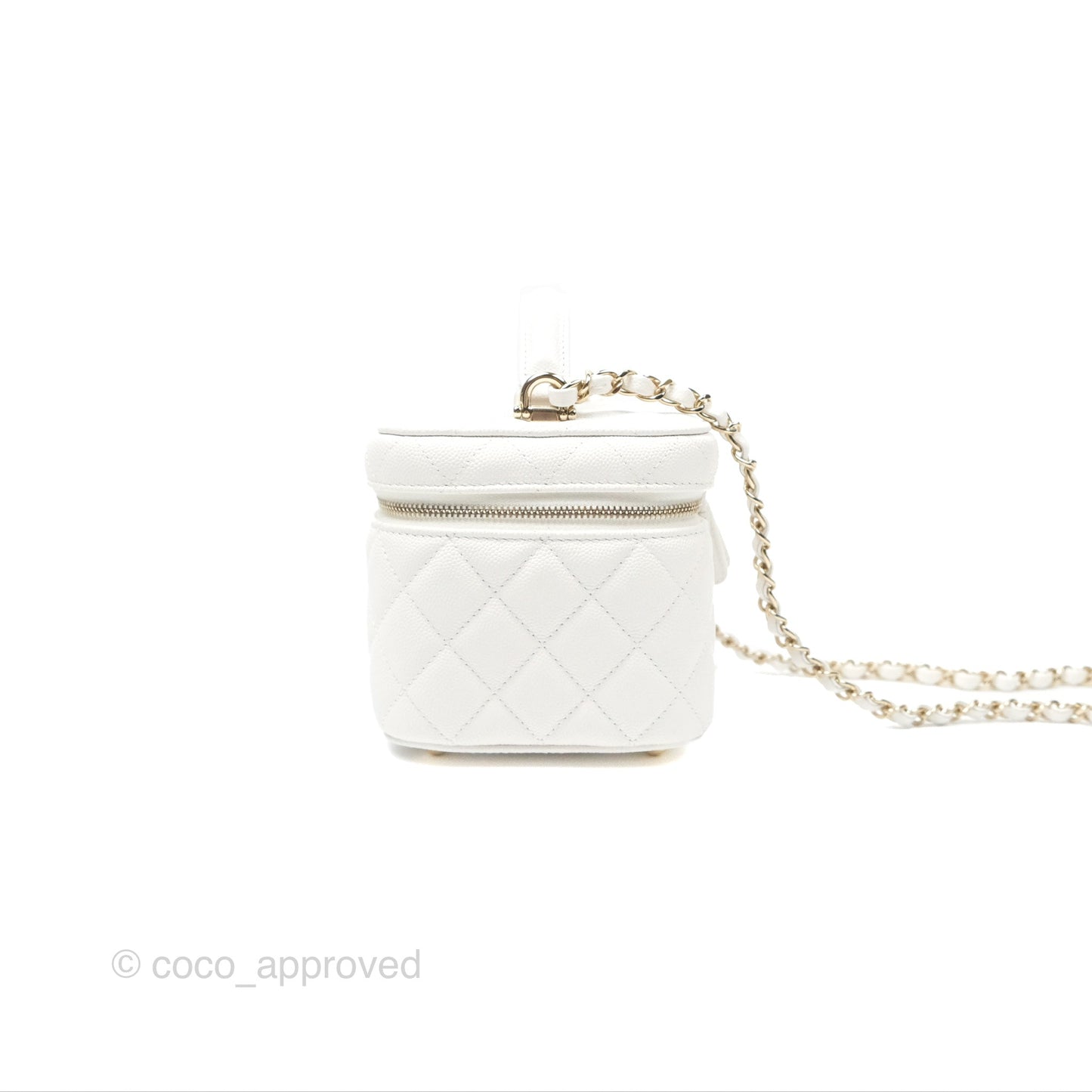 Chanel Quilted Top Handle Vanity Case White Caviar Gold Hardware