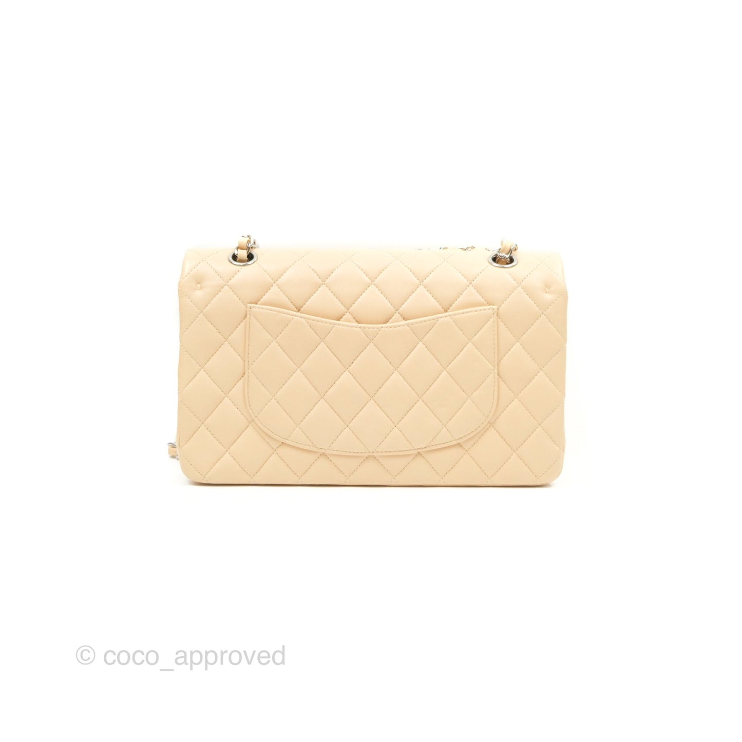 Chanel Classic M/L Medium Flap Quilted Beige Lambskin Silver Hardware