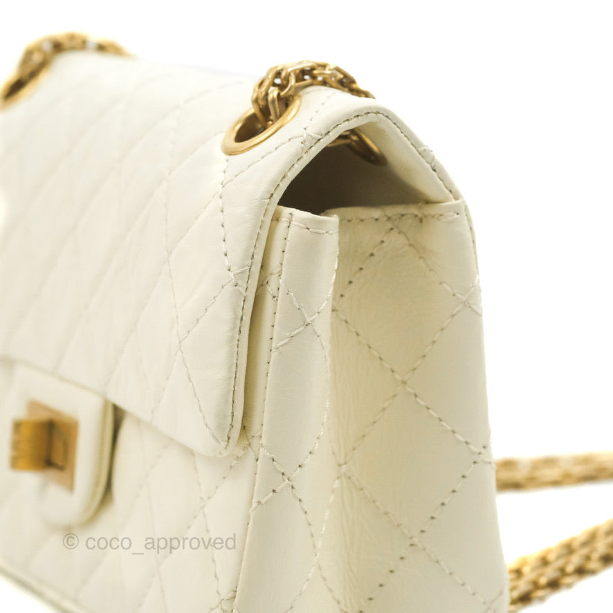 Chanel Mini Reissue 224 White Ivory Aged Calfskin Aged Gold Hardware