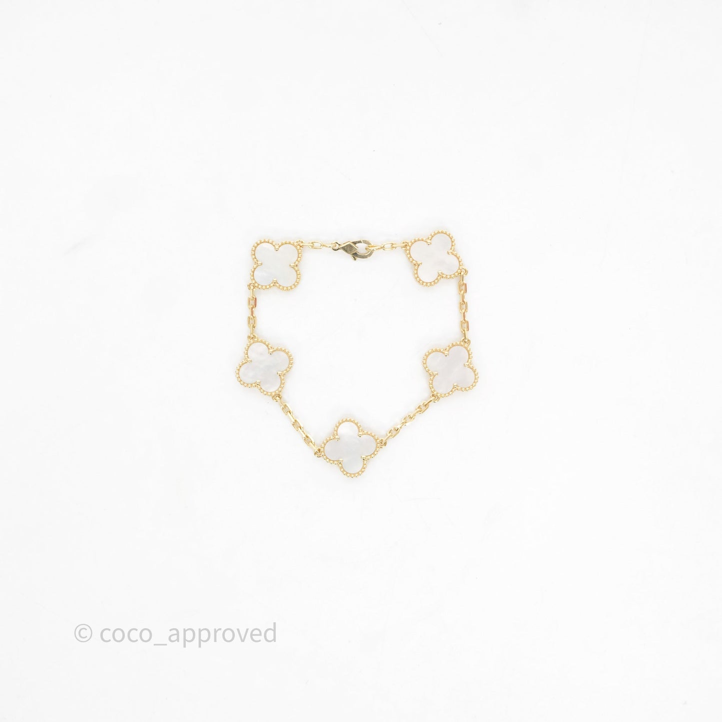 Van Cleef & Arpels Vintage Alhambra 5 Motifs White Yellow Gold Bracelet