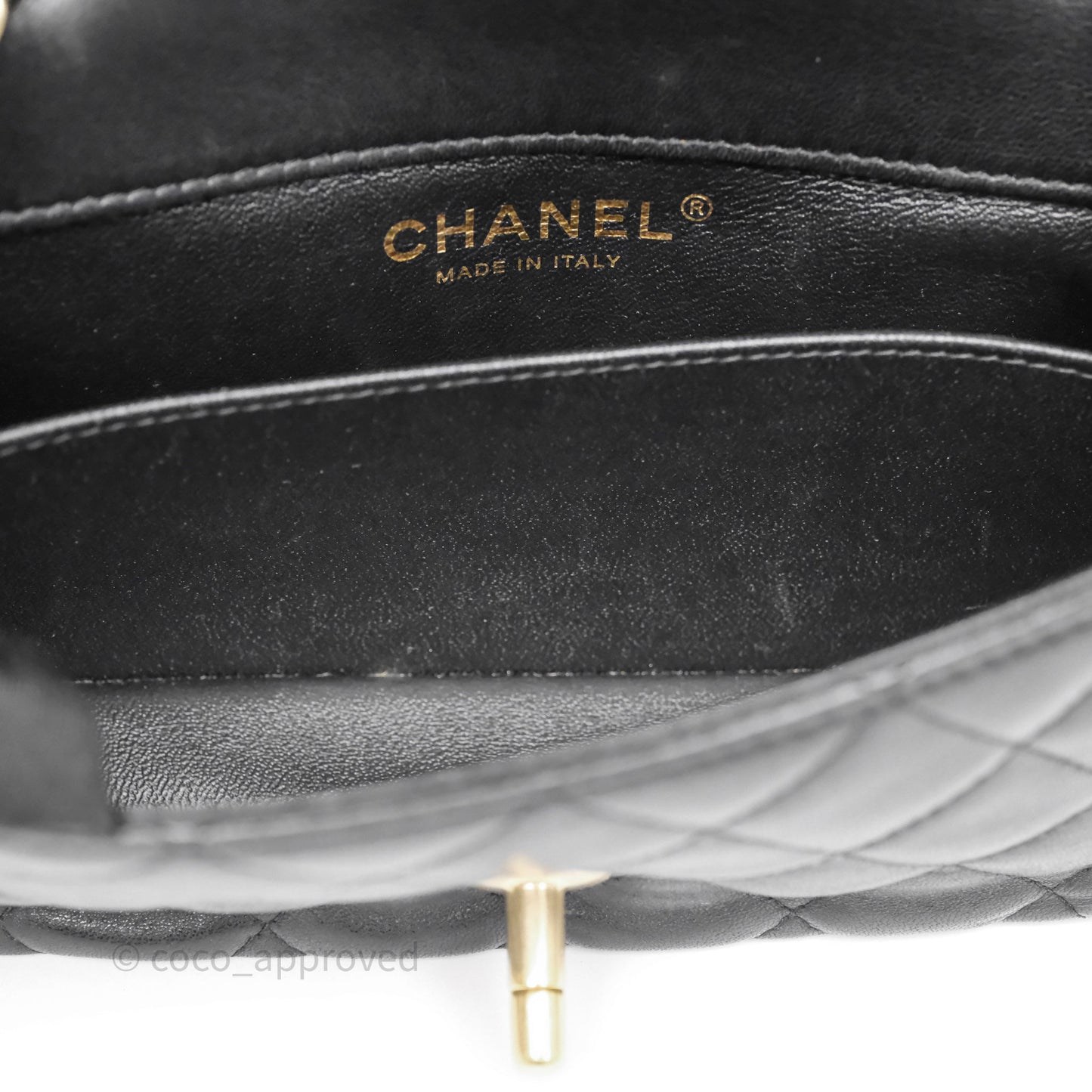 Chanel Quilted Extra Mini Rectangular Flap Black Lambskin Aged Gold Hardware