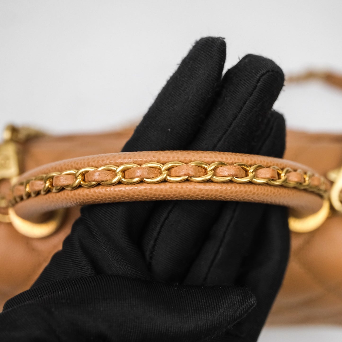 Chanel Small Coco Handle with Chain Handle Beige Caviar Aged Gold Hardware 23P