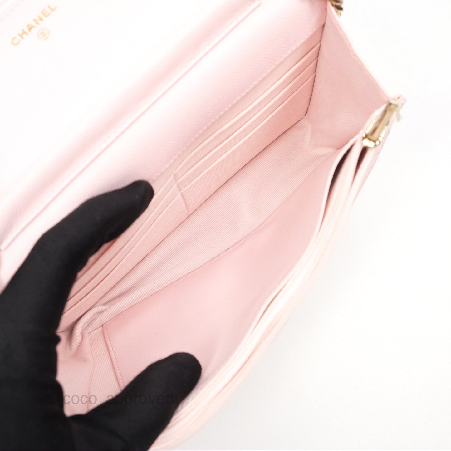 Chanel Quilted Classic Wallet on Chain WOC Pink Caviar Gold Hardware