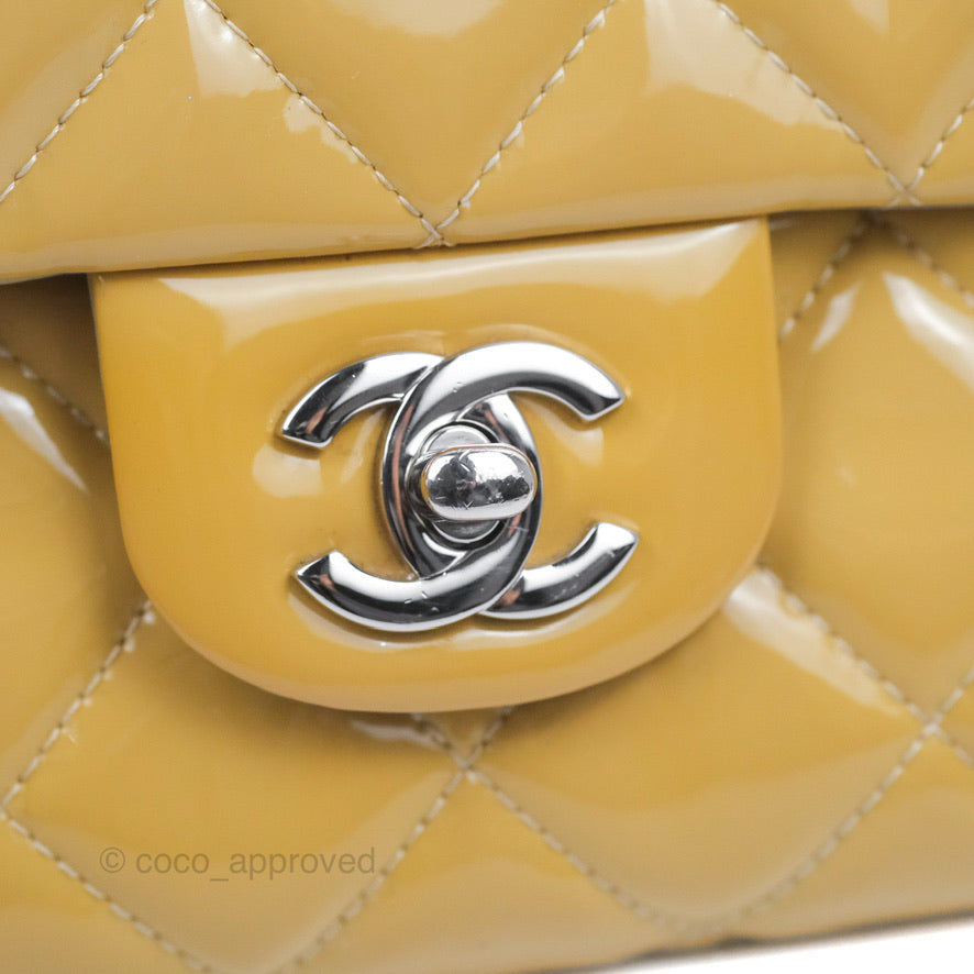 Chanel Quilted Clutch with Chain Beige Patent Silver Hardware