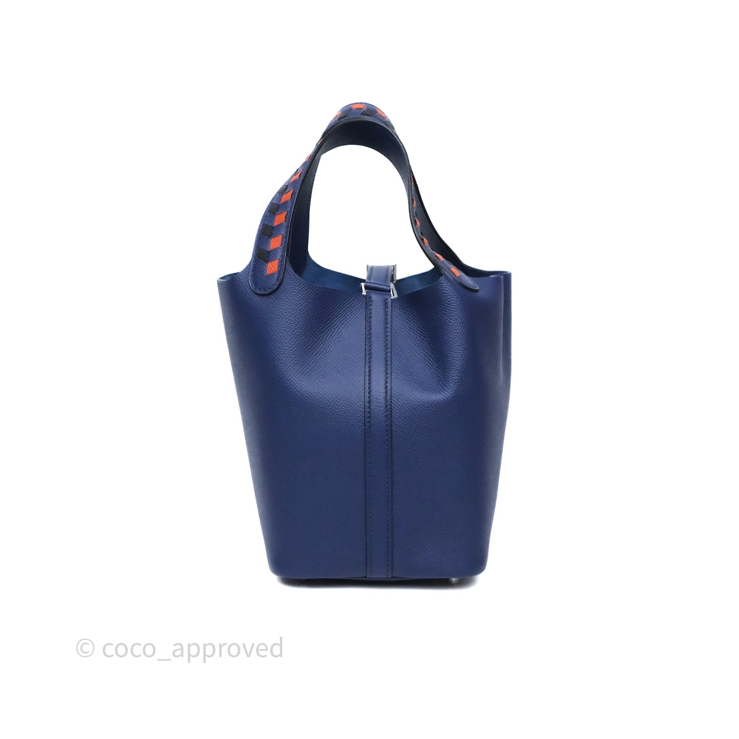 Hermès Tressage De Cuir Picotin Lock 18 Bleu Encre/Brique/Black Epsom