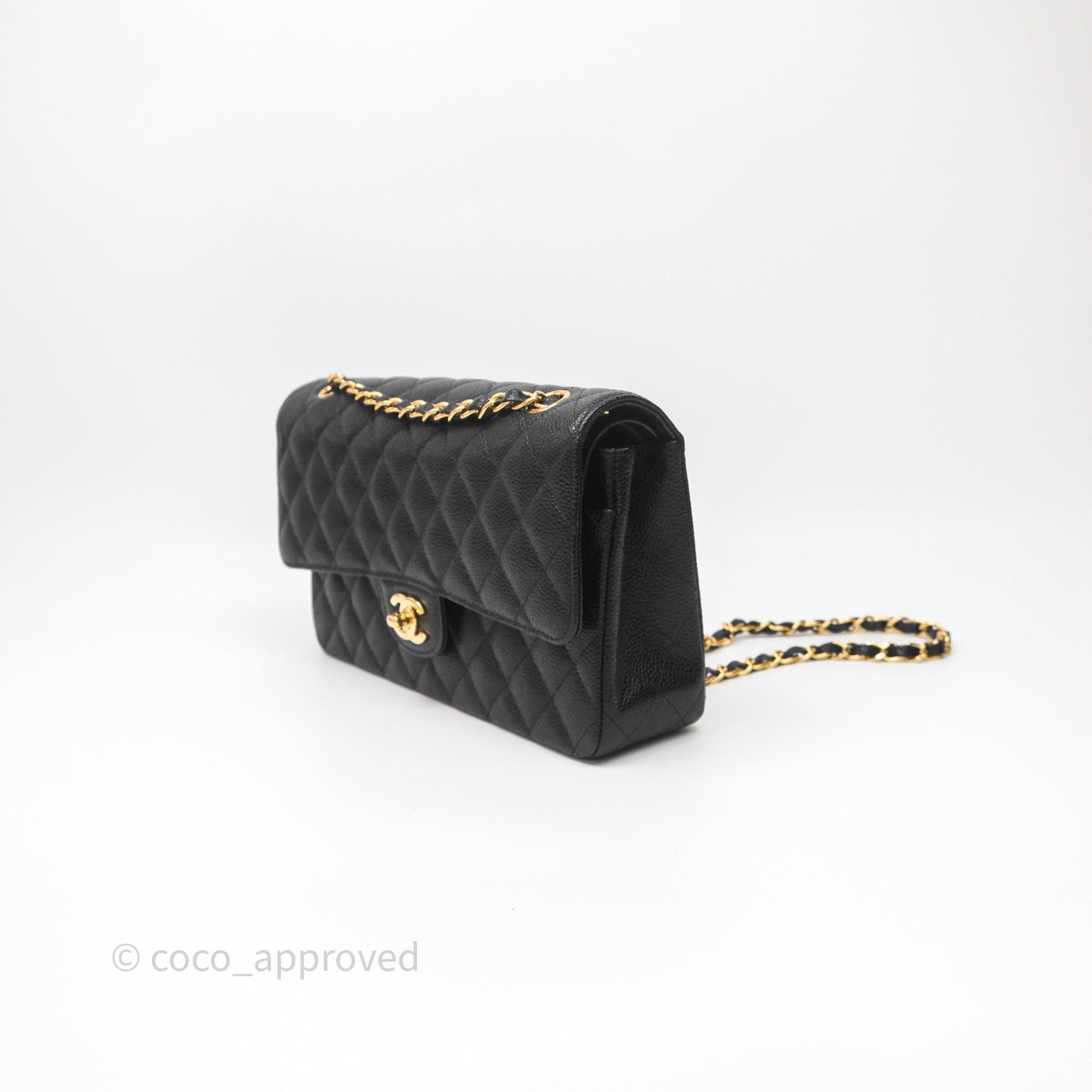 Chanel Classic M/L Medium Flap Quilted Black Caviar Gold Hardware