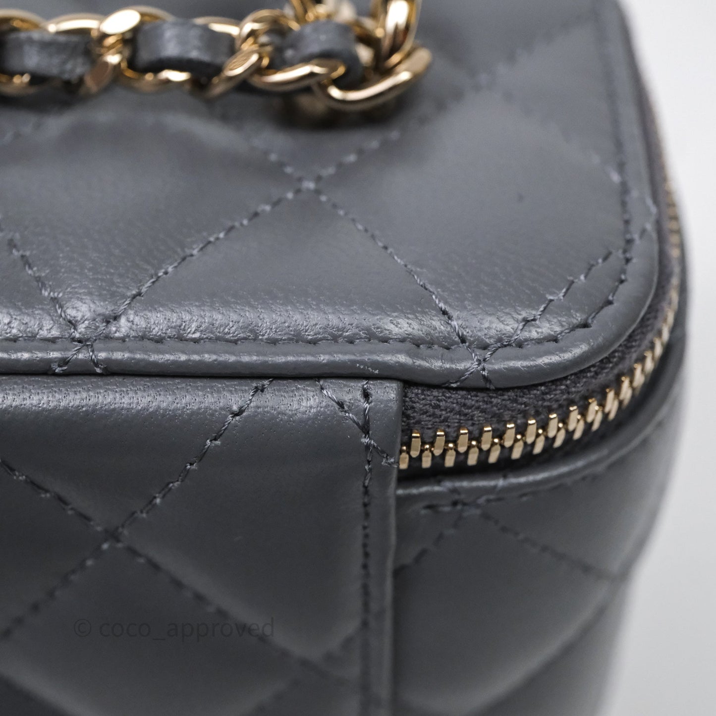 Chanel Vanity Rectangular Top Handle Grey Lambskin Gold Hardware