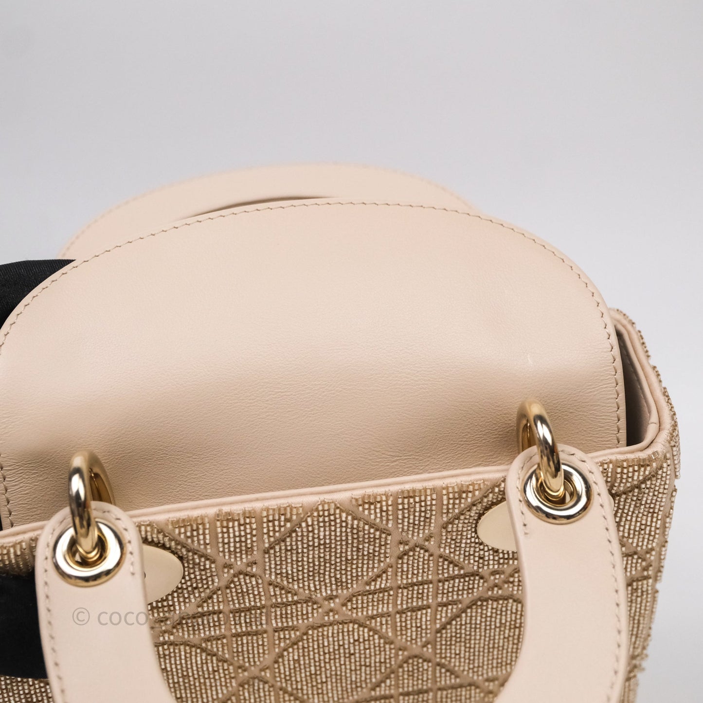 Christian Dior Mini Dior Caramel Beige Microbead-Embroidered Cotton with Cannage Motif