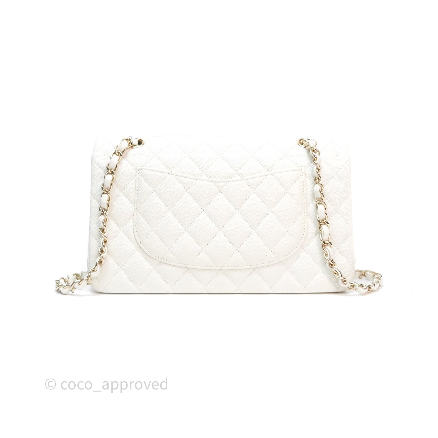 Chanel M/L Medium Classic Flap Quilted White Caviar Gold Hardware