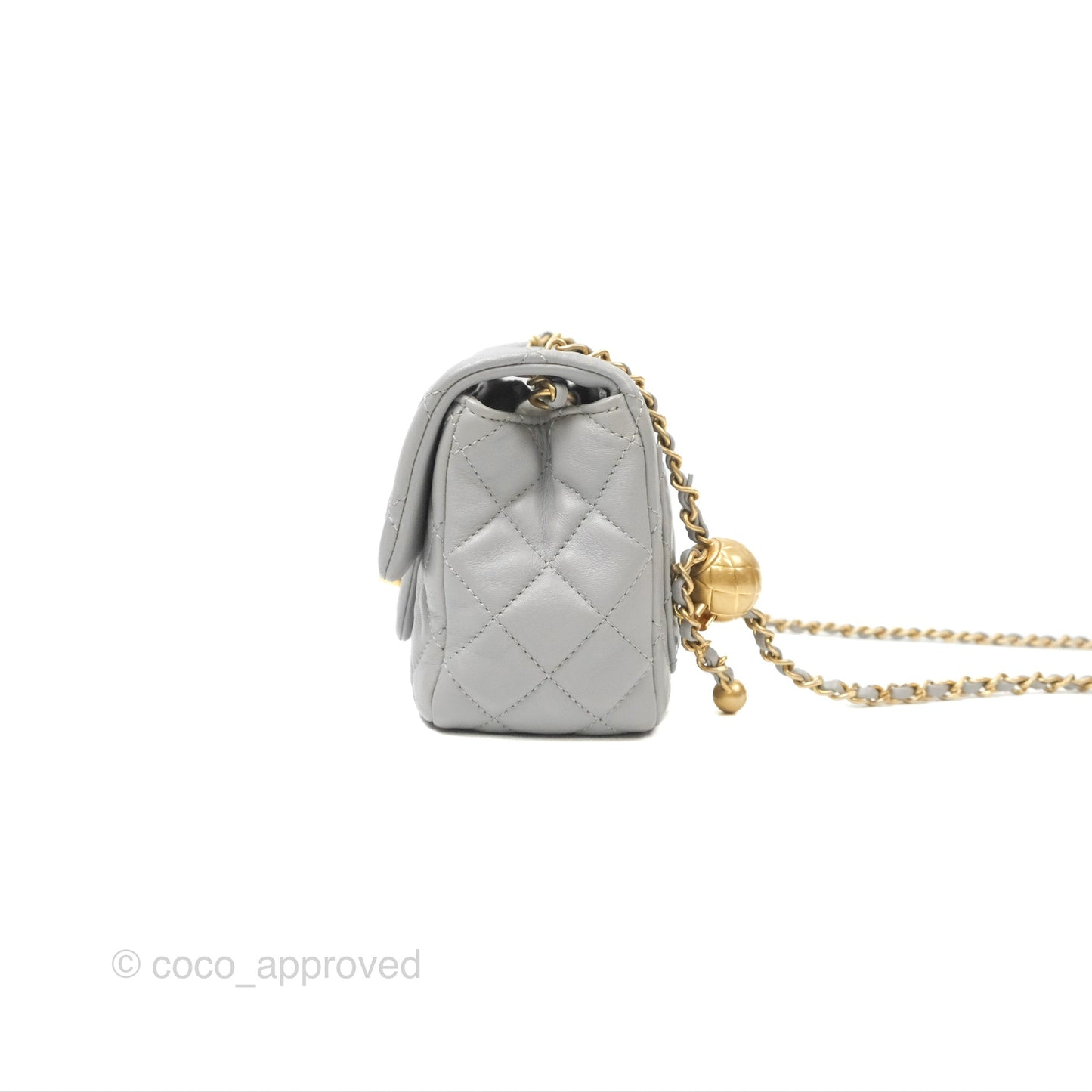 Chanel Pearl Crush Mini Square Quilted Light Grey Lambskin Aged Gold Hardware