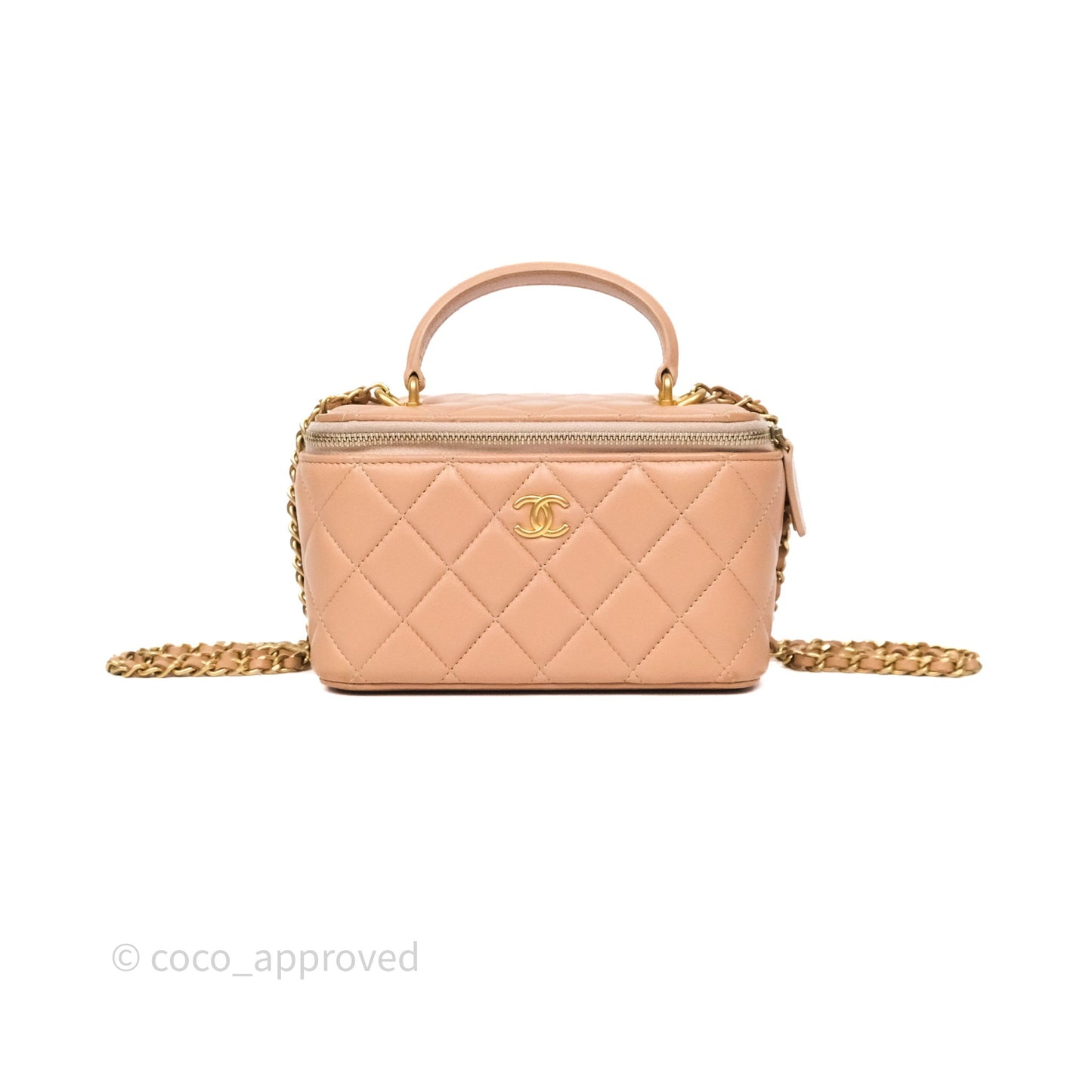 Chanel Top Handle Vanity with Chain Beige Lambskin Aged Gold Hardware