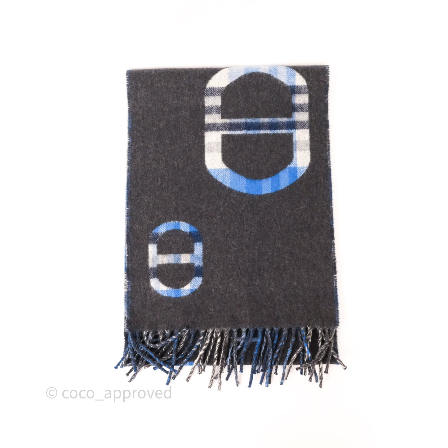 Hermes Tartan Maillons Cashmere Muffler Anthracite / Bleu