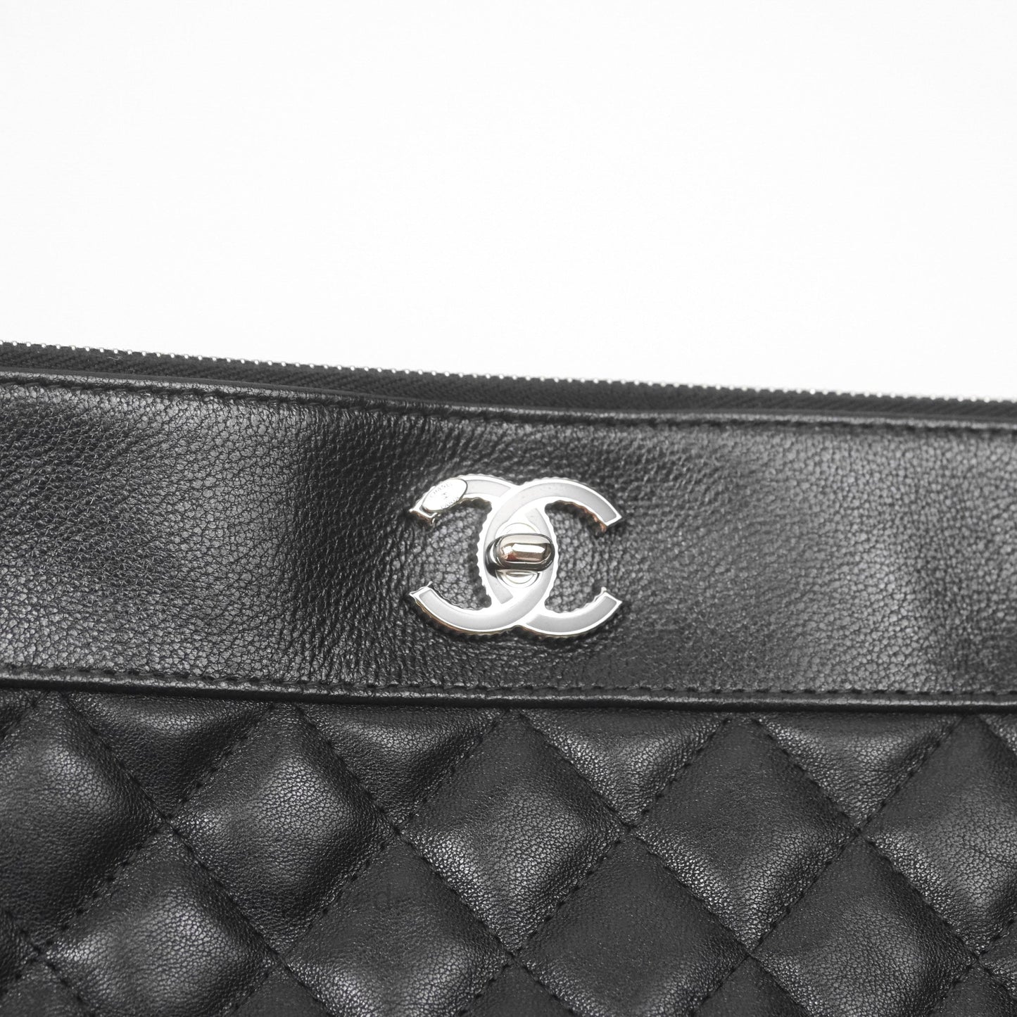 Chanel Mademoiselle Quilted Large O Case Clutch Black Lambskin