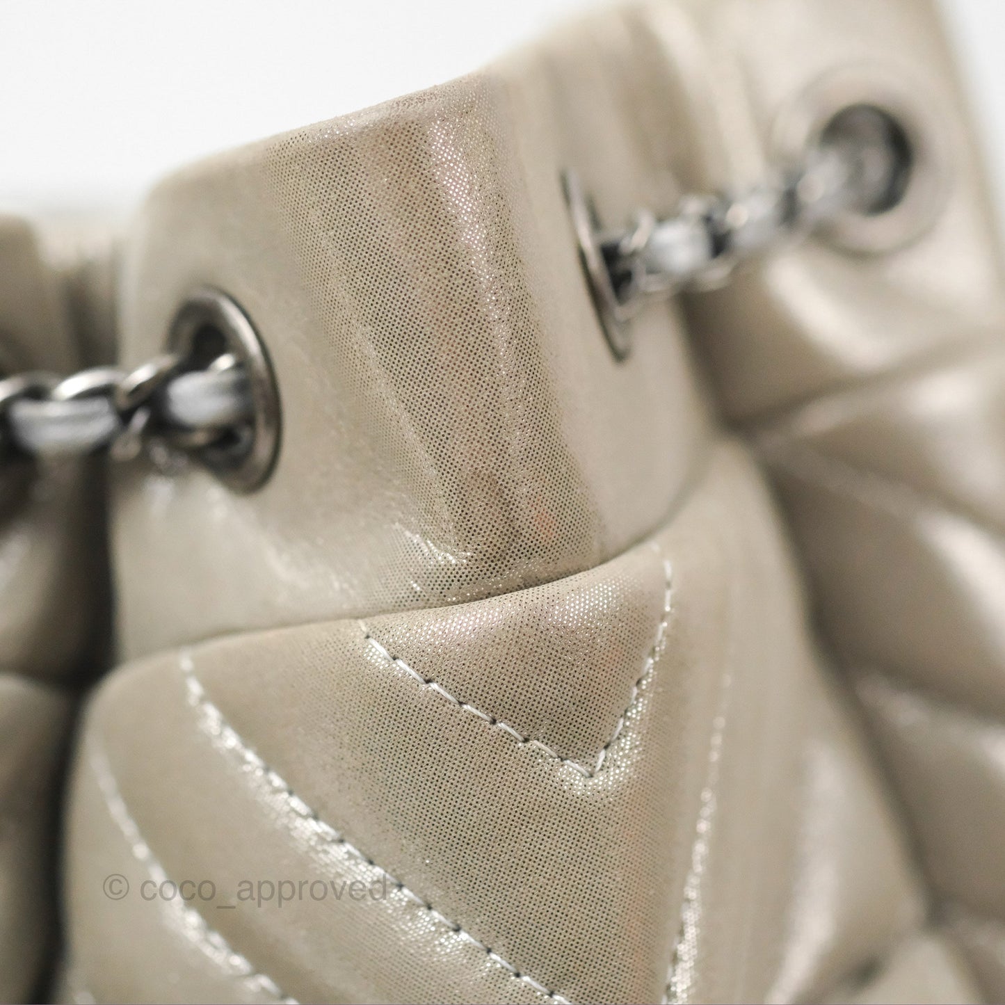 Chanel Small Urban Spirit Drawstring Bag Chevron Iridescent Silver Calfskin