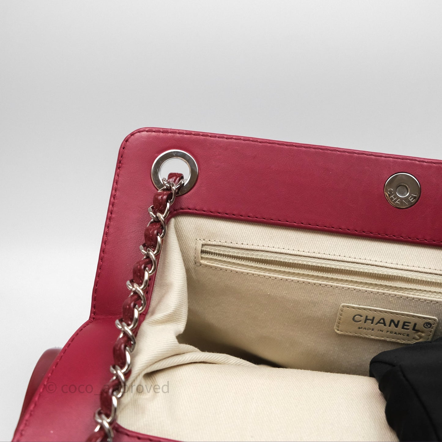 Chanel CC Shopping Tote Bag Red Patent Silver Hardware