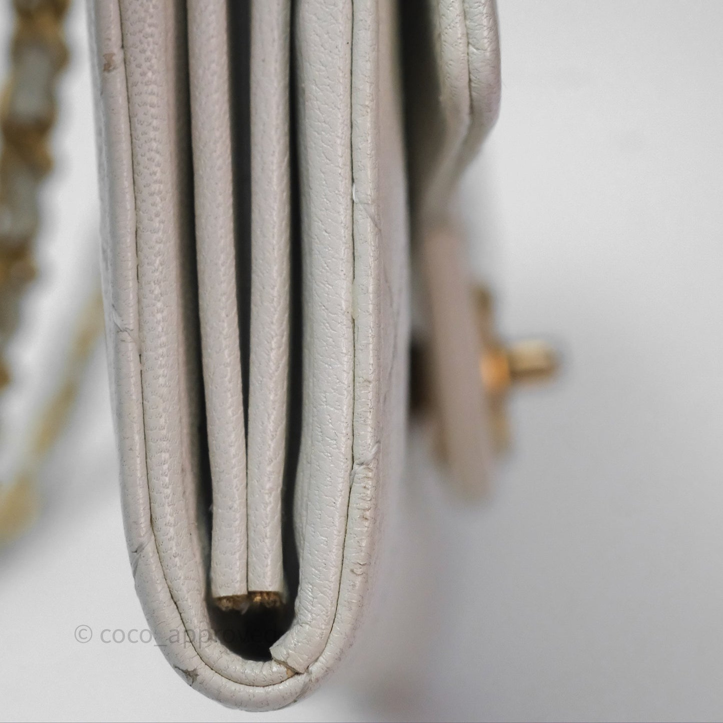 Chanel Quilted Mini Chic Pearls Flap Wallet On Chain WOC White Goatskin Aged Gold Hardware