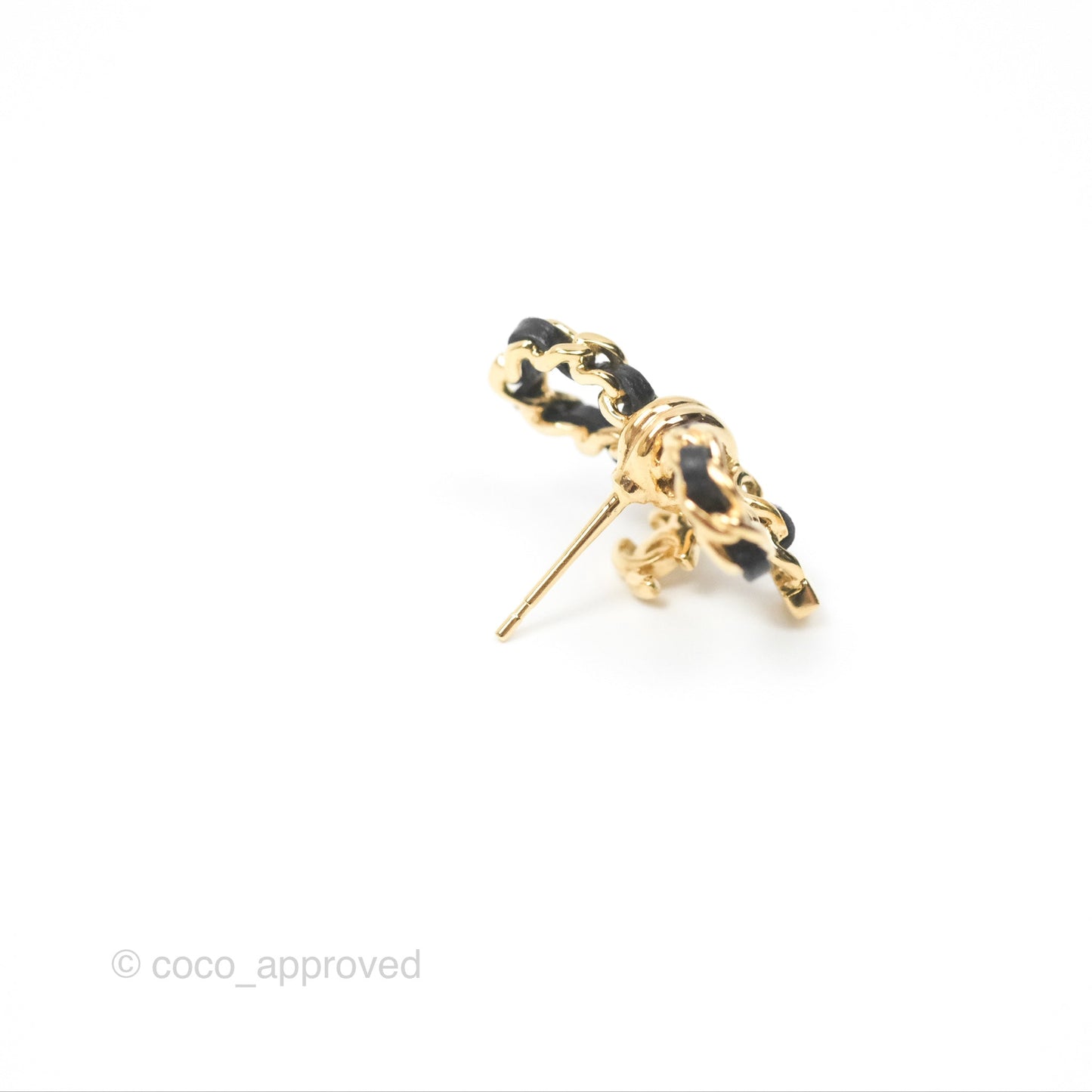 Chanel Woven Ribbon Bow Black Earrings Gold Tone 24V