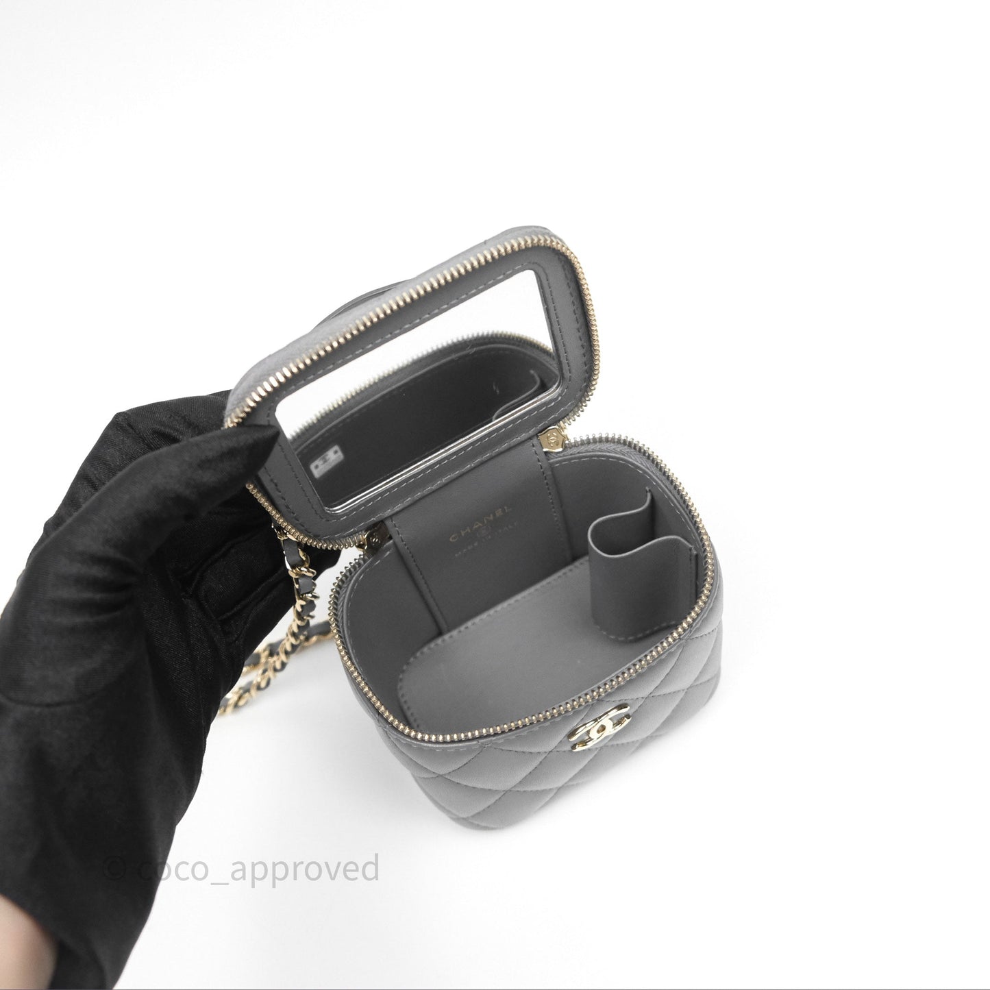 Chanel Mini Top Handle Vanity With Chain Grey Lambskin Gold Hardware