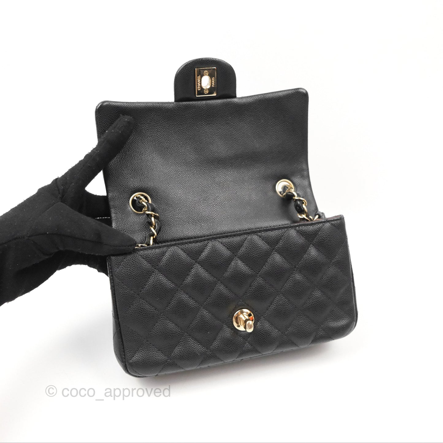 Chanel Quilted Mini Rectangular Black Caviar Gold Hardware 17B