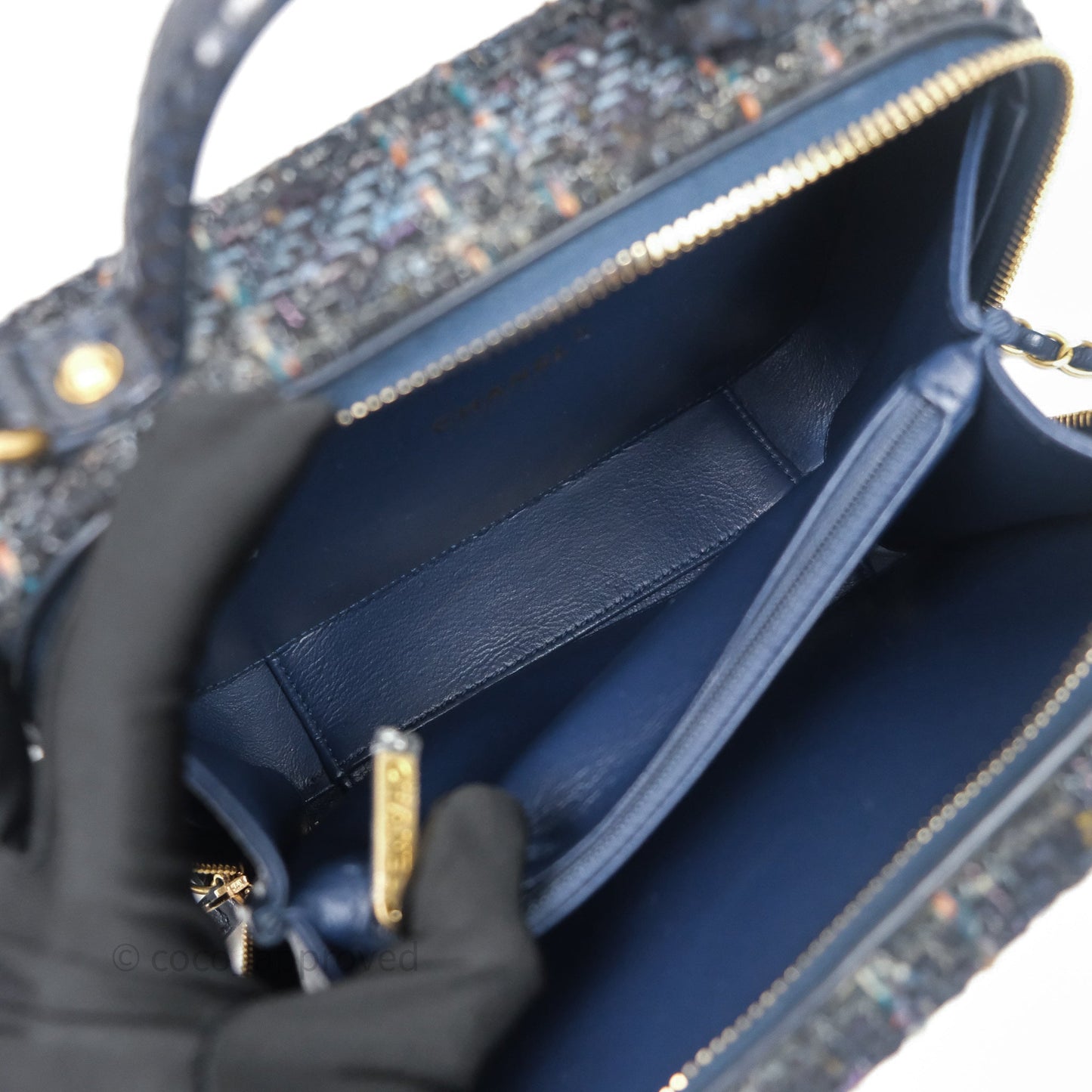 Chanel Medium CC Filigree Vanity Case Navy Tweed Python