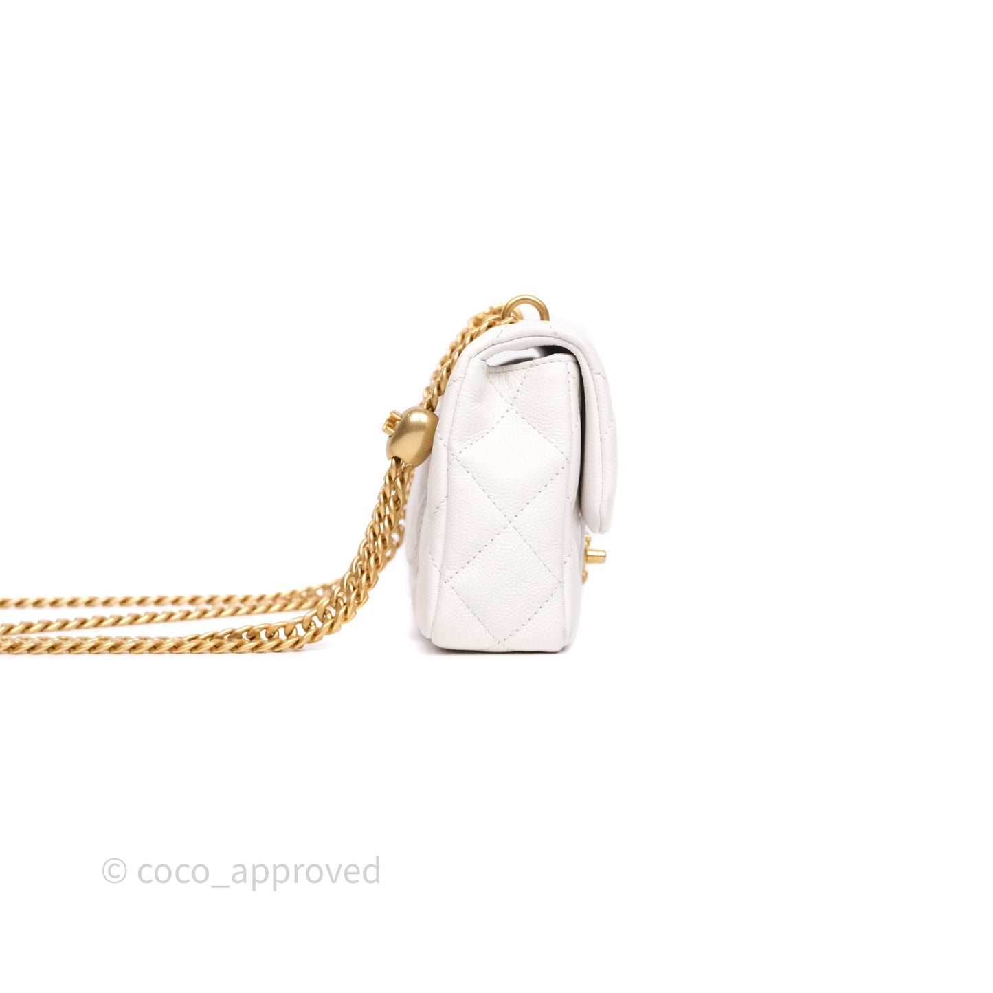 Chanel Heart Crush Mini Flap Bag White Caviar Aged Gold Hardware