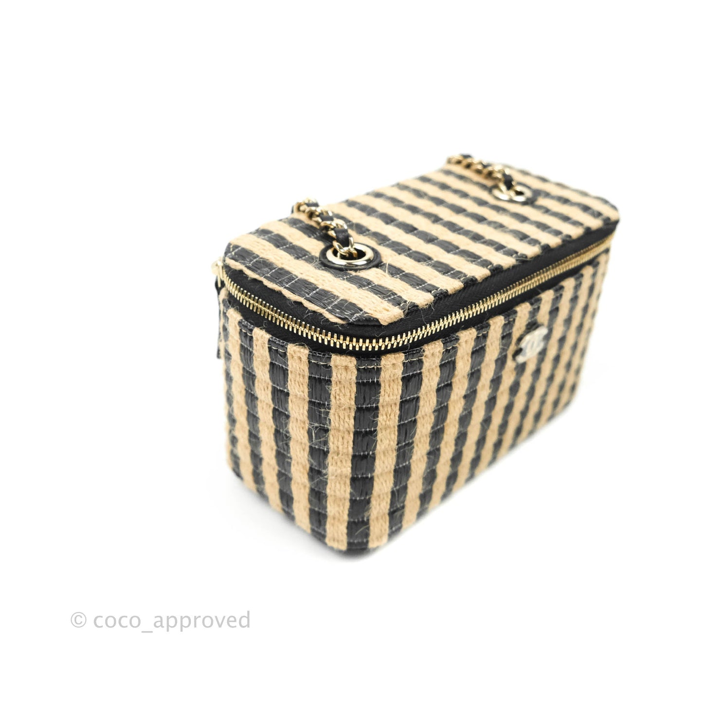 Chanel Vanity with Chain Raffia Jute Thread Black & Beige Gold Hardware